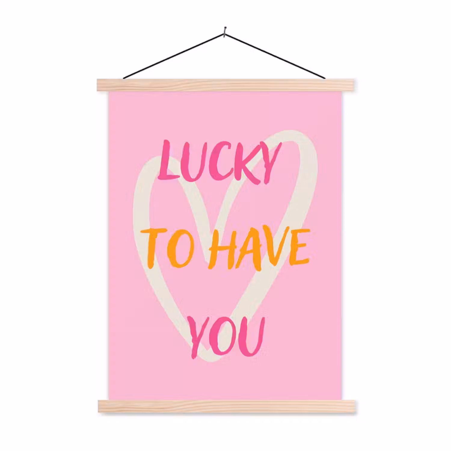 Lucky - Love - Valentijn - Roze textielposter latten blank klein -3d