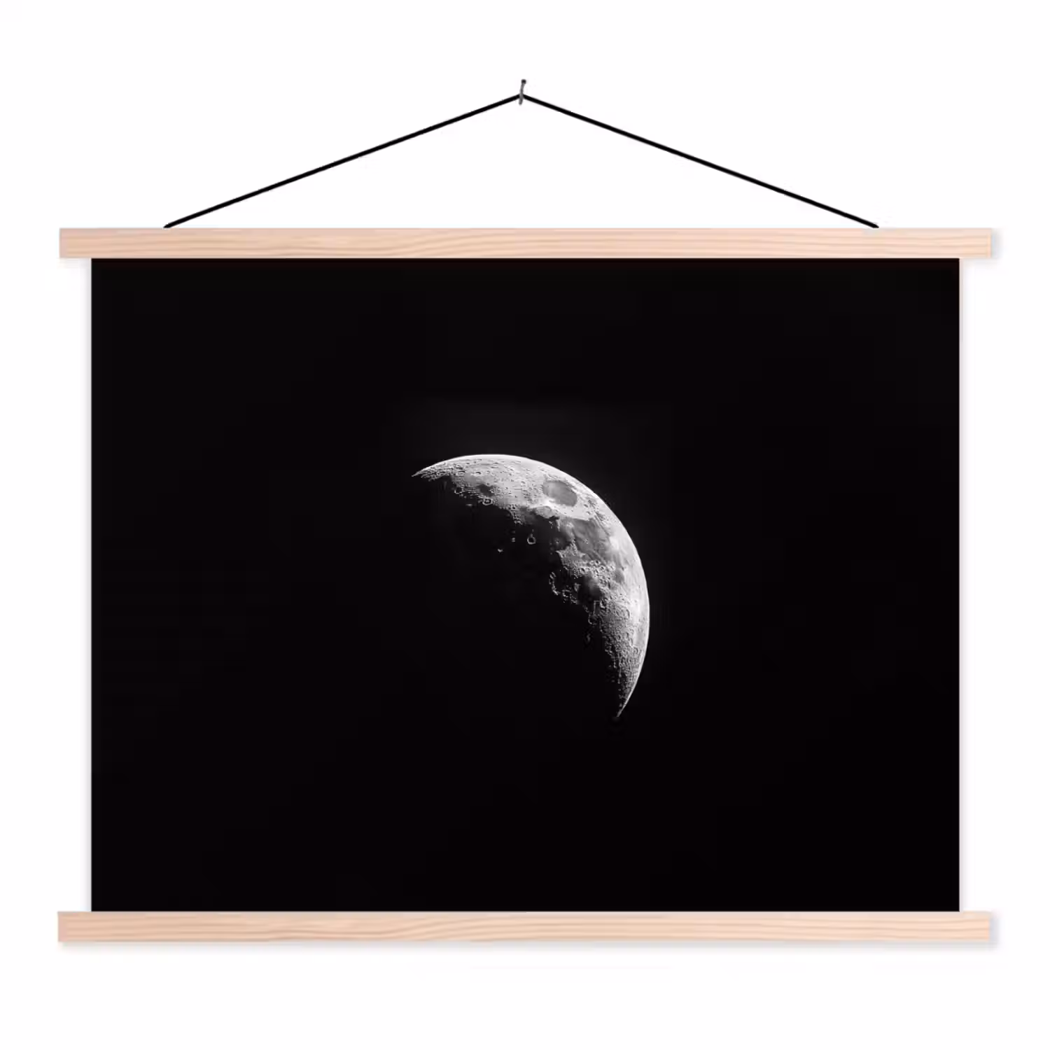 Maan - Hemel - Zwart - Schaduw textielposter latten blank klein -3d