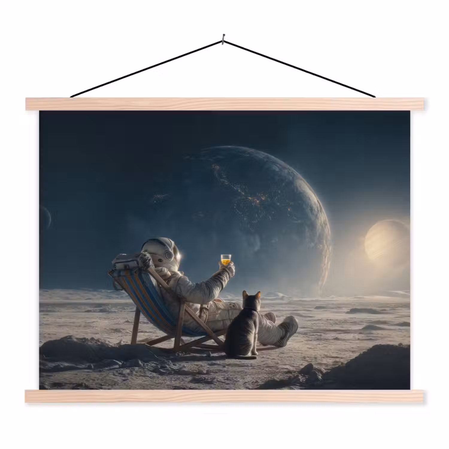 Maan - Kat - Astronaut - Ruimte textielposter latten blank klein -3d