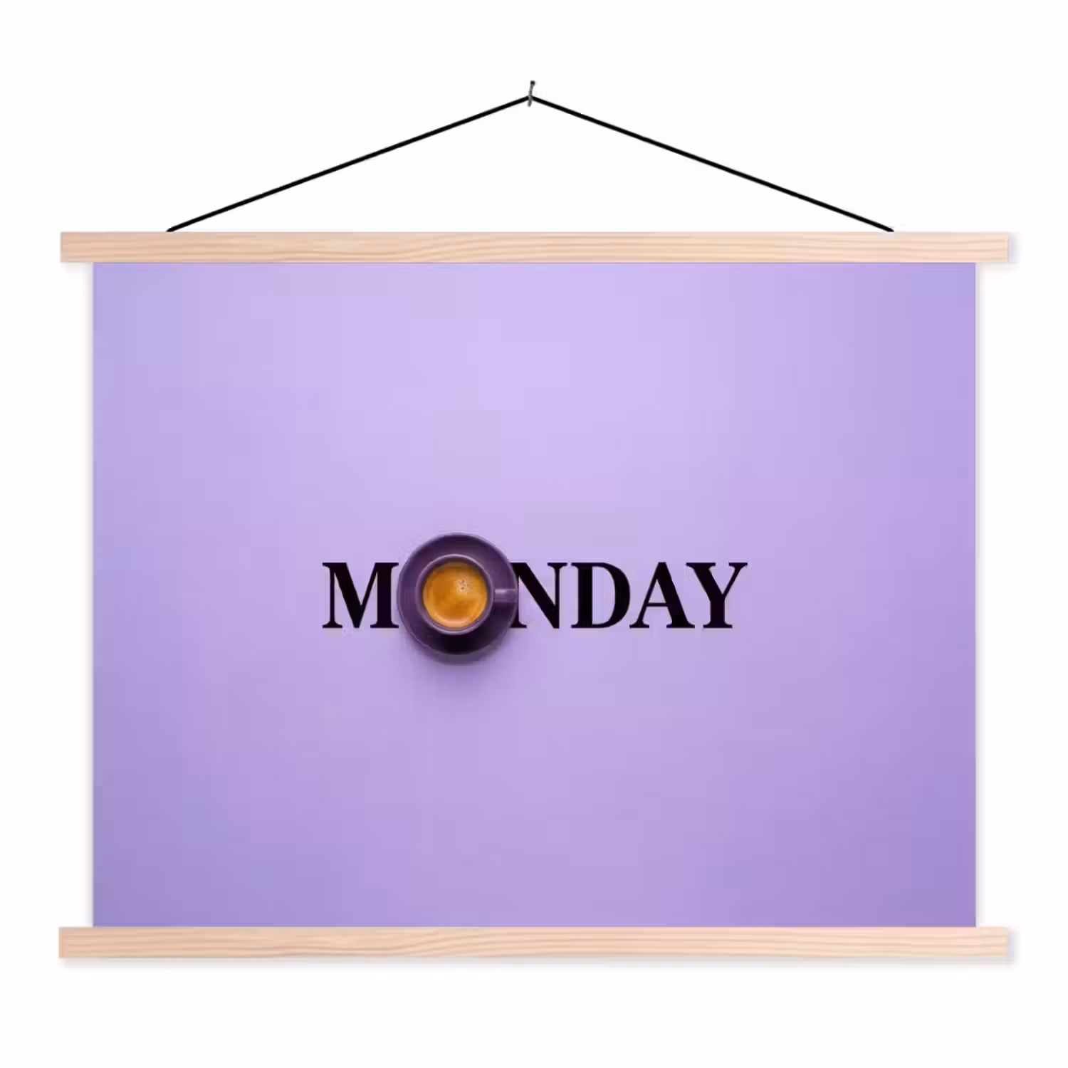 Maandag - Mok - Koffie - Paars textielposter latten blank klein -3d