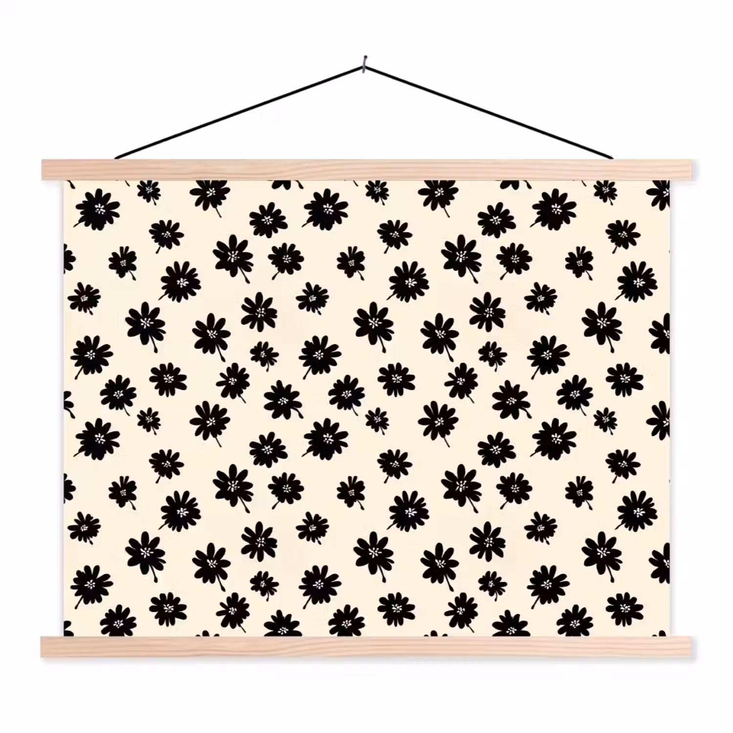 Madeliefjes - Grafisch - Zwart - Beige textielposter latten blank klein 122 -3d