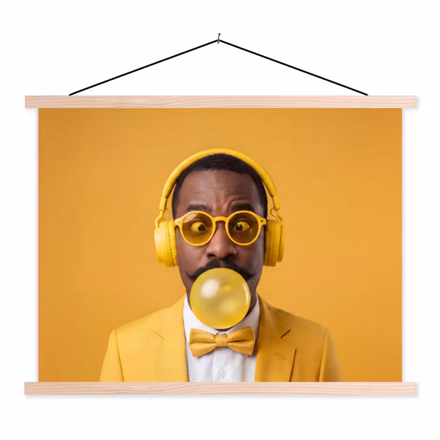 Man - Bubblegum - Portret - Geel - Modern textielposter latten blank klein -3d