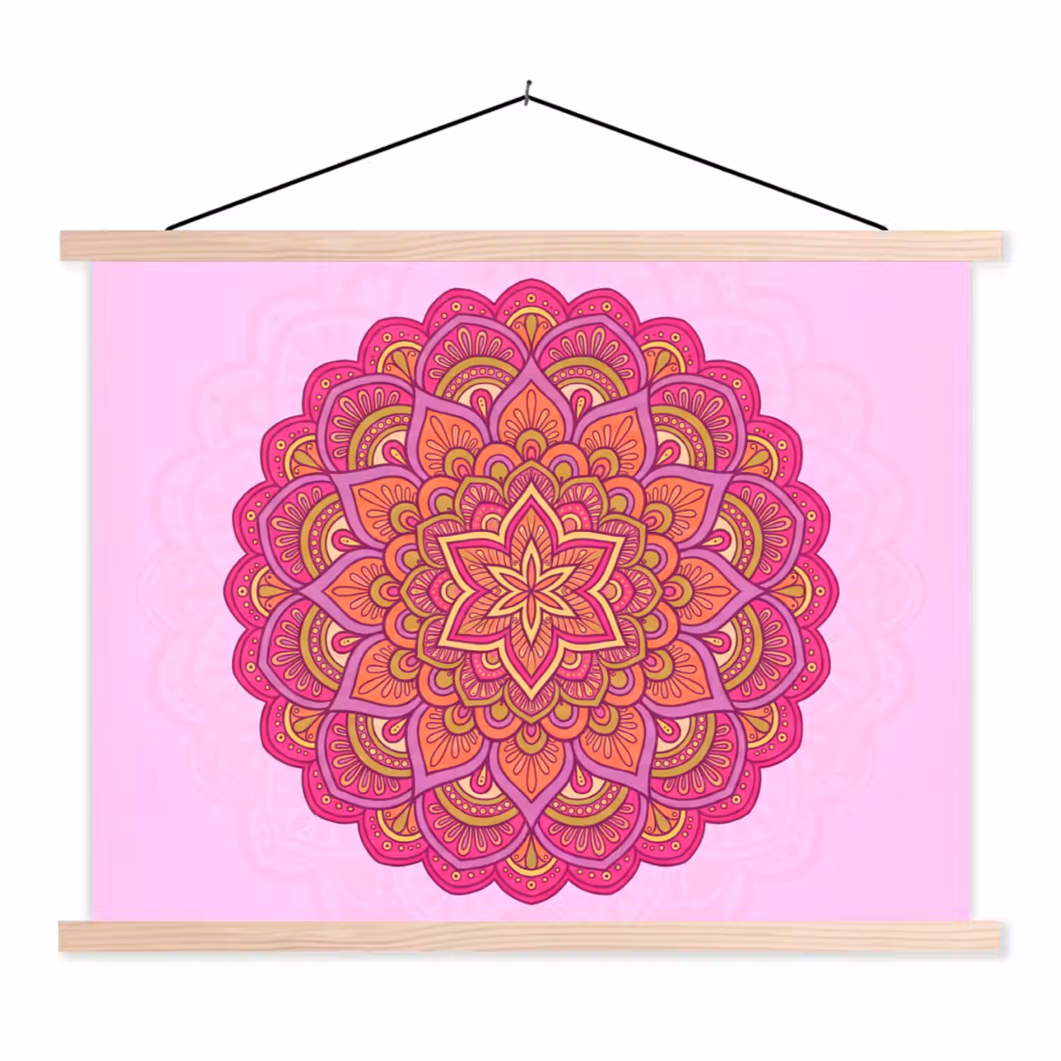 Mandala - Cirkel - Spiritueel - Oosters - Roze textielposter latten blank klein -3d