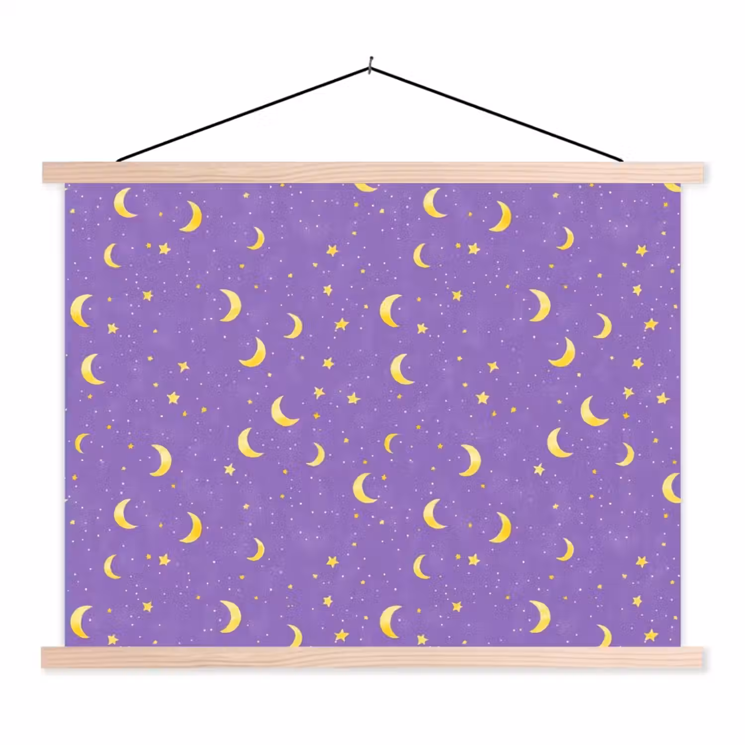 Manen - Sterren - Paars textielposter latten blank klein 122 -3d