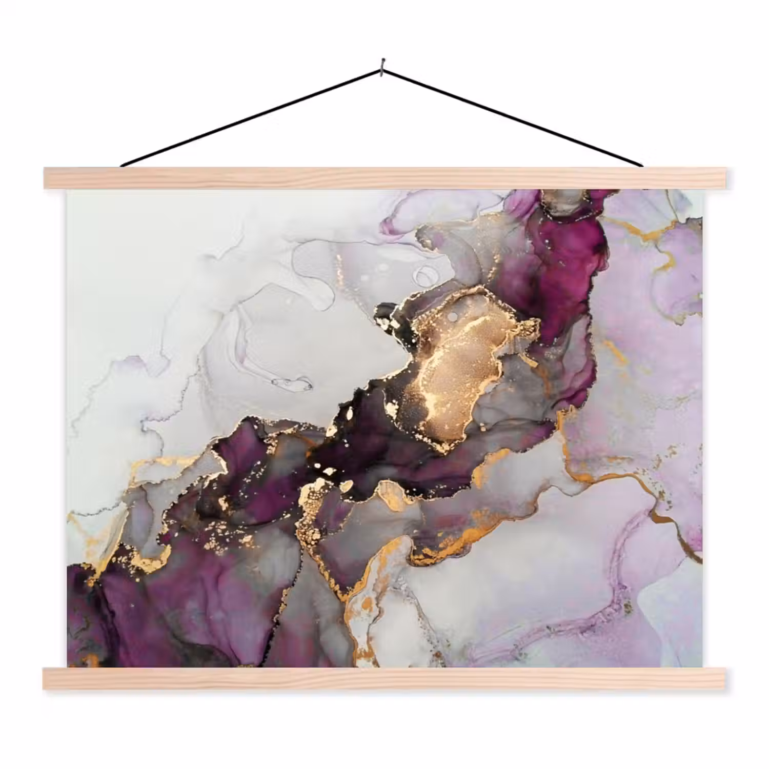 Marmer - Abstract - Goud - Paars textielposter latten blank klein -3d