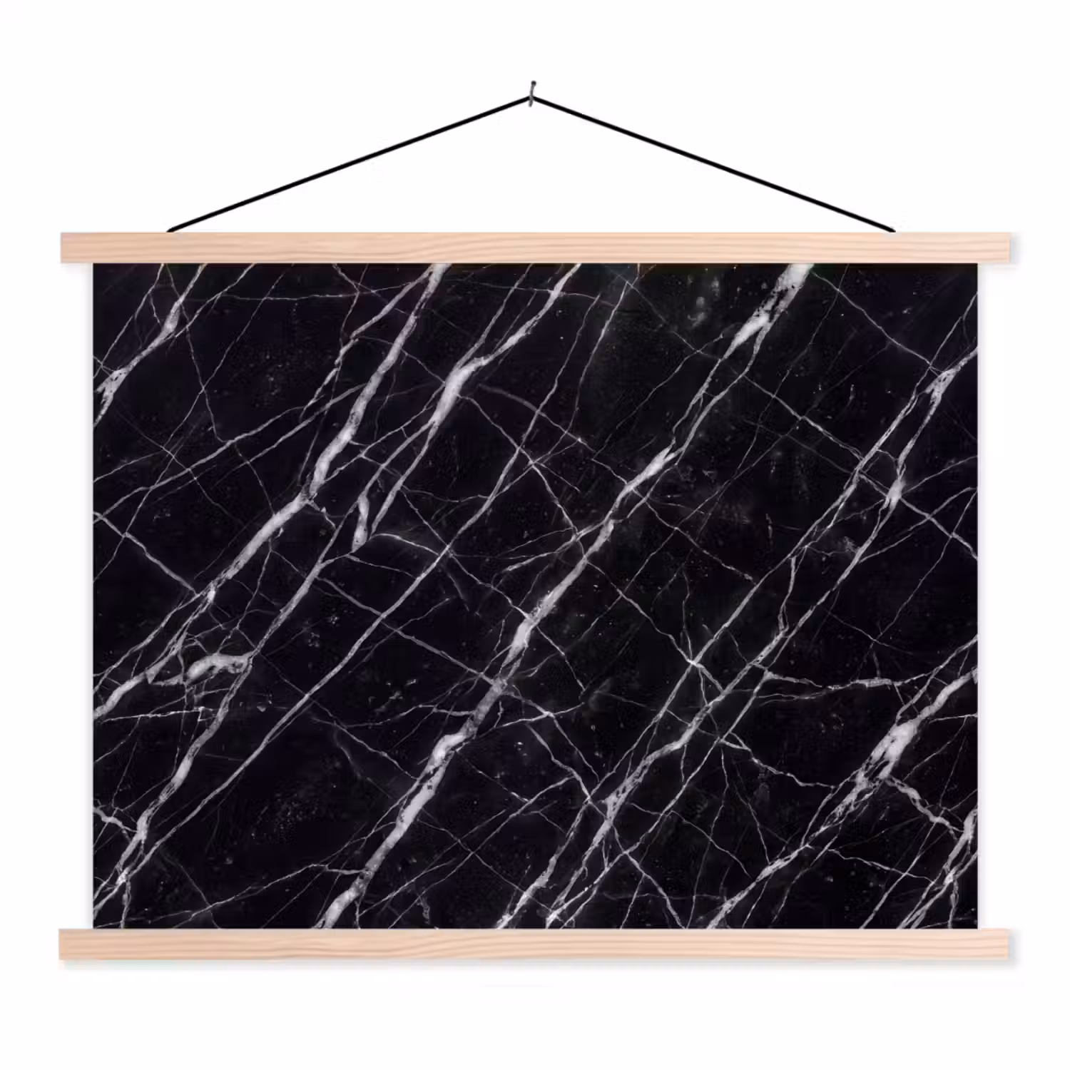 Marmer - Aders - Abstract - Zwart textielposter latten blank klein -3d