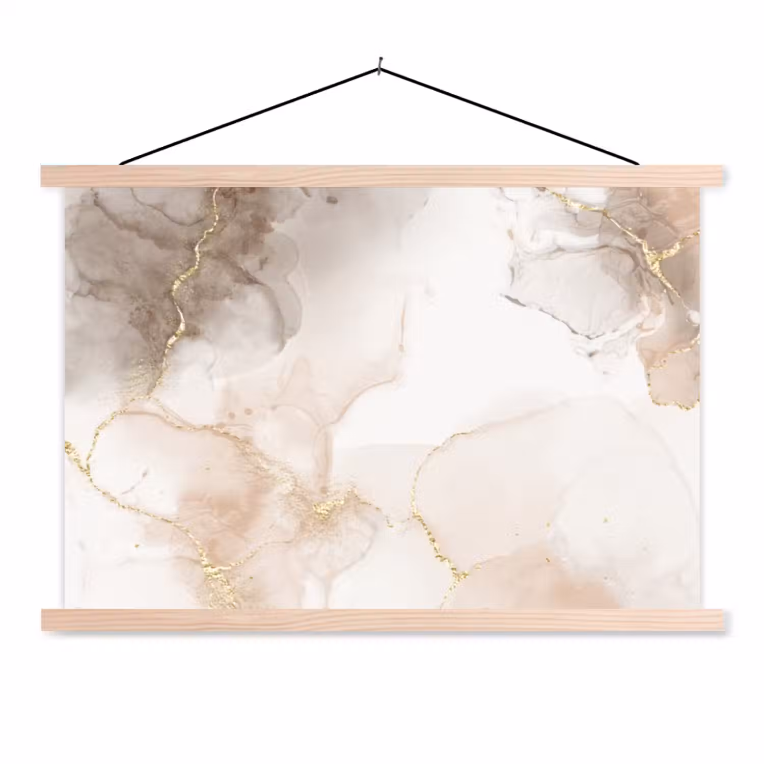 Marmer - Bruin - Gouden textielposter latten blank klein -3d
