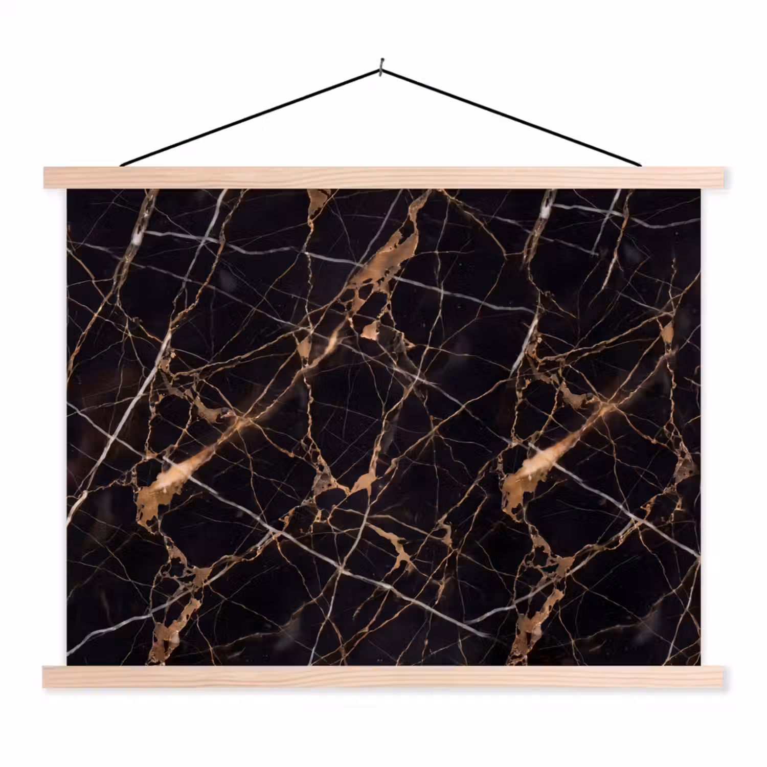 Marmer - Goud - Abstract - Zwart textielposter latten blank klein -3d