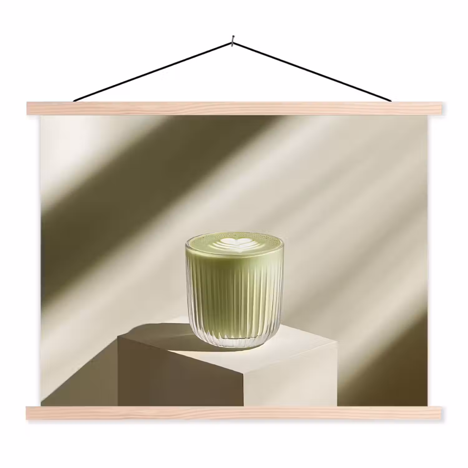 Matcha - Glas - Groen - Minimalistisch textielposter latten blank klein -3d