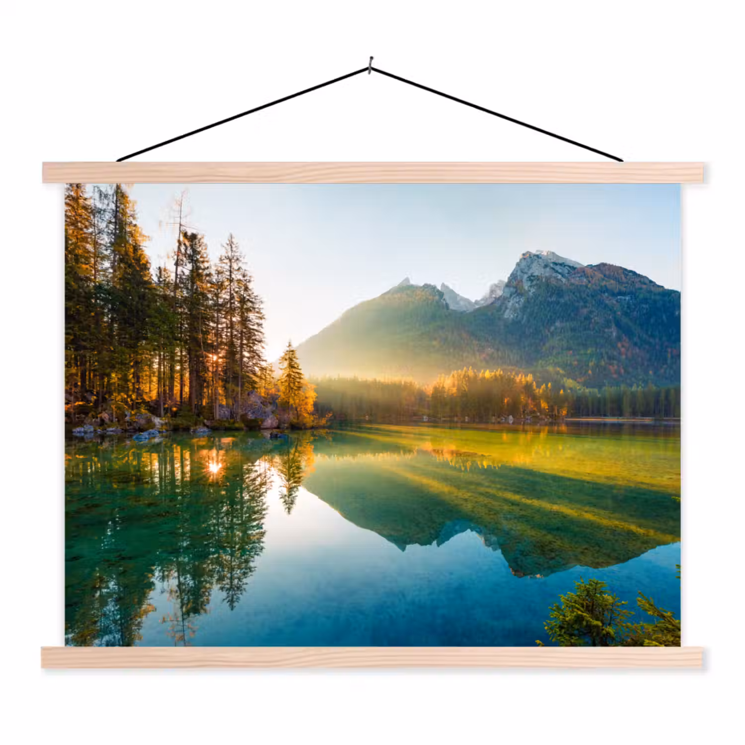 Meer - Bos - Bergen - Natuur - Zon - Landschap textielposter latten blank klein -3d