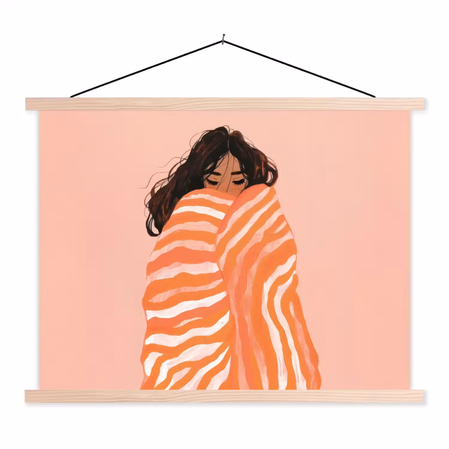 Meisje - Deken - Gestreept - Oranje textielposter latten blank klein -3d