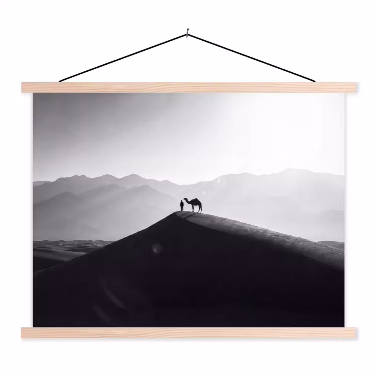 Mens - Kameel - Zandduin - Natuur - Monochroom textielposter latten blank klein -3d