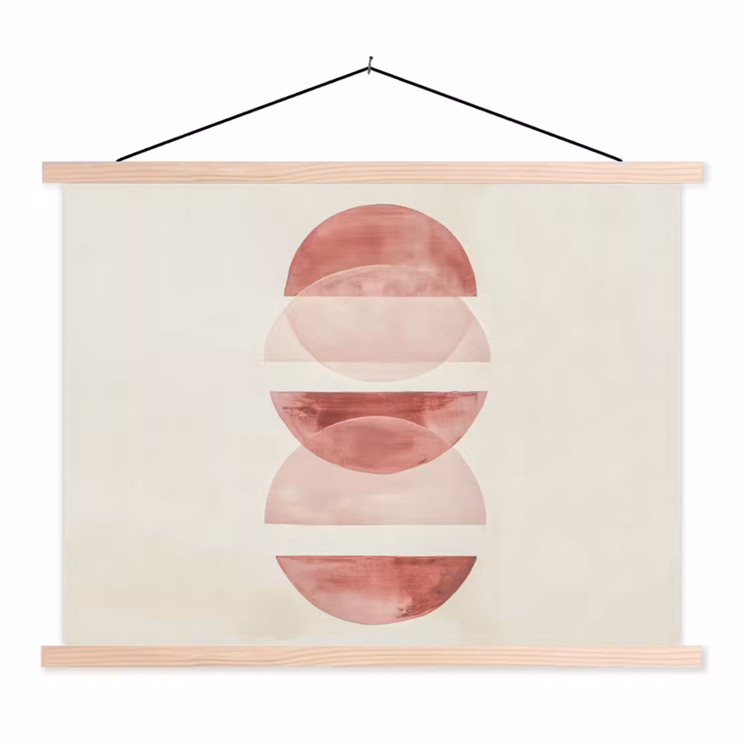 Minimalistisch - Cirkels - Roze textielposter latten blank klein -3d
