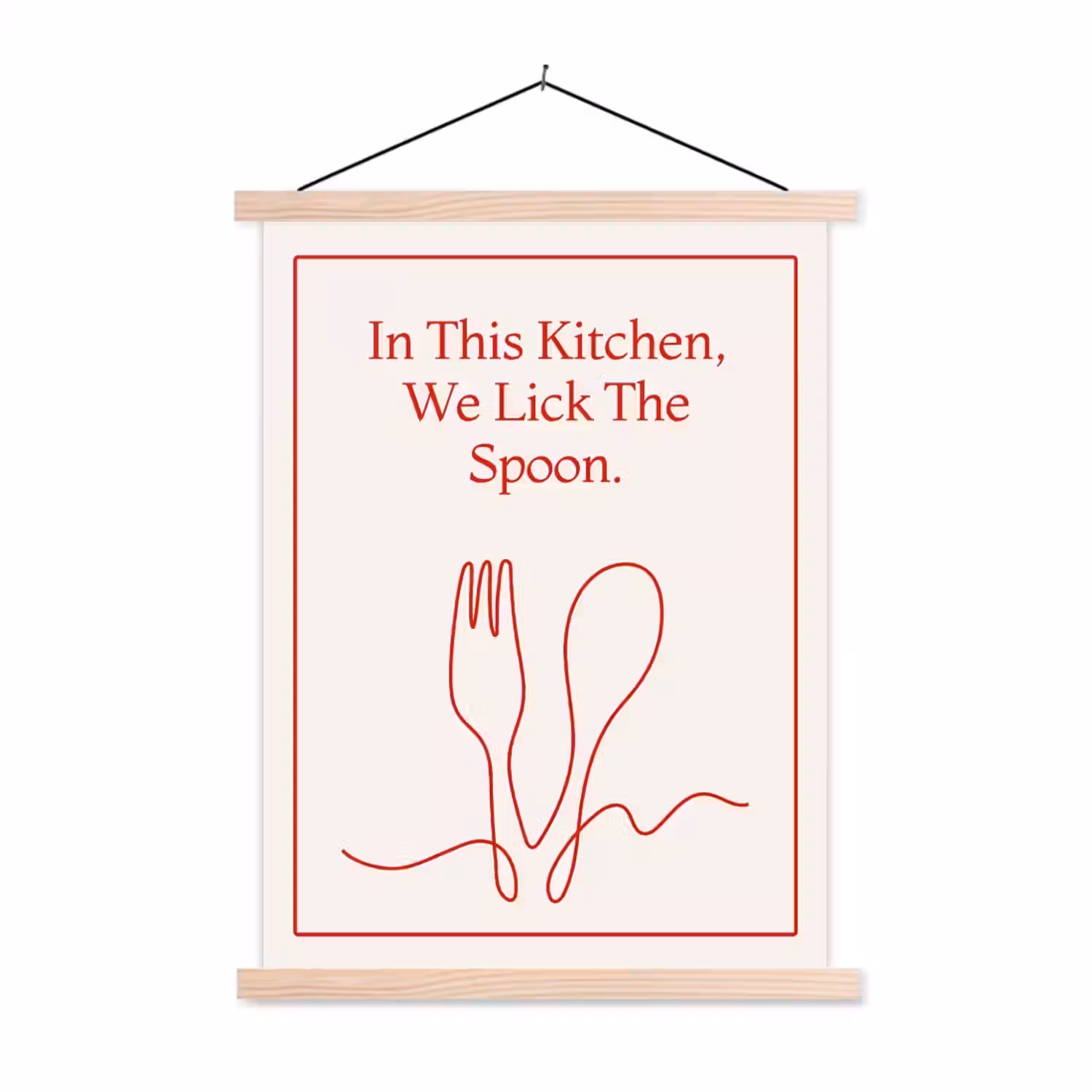 Minimalistisch - Vork - Lepel - Lijntekening textielposter latten blank klein -3d