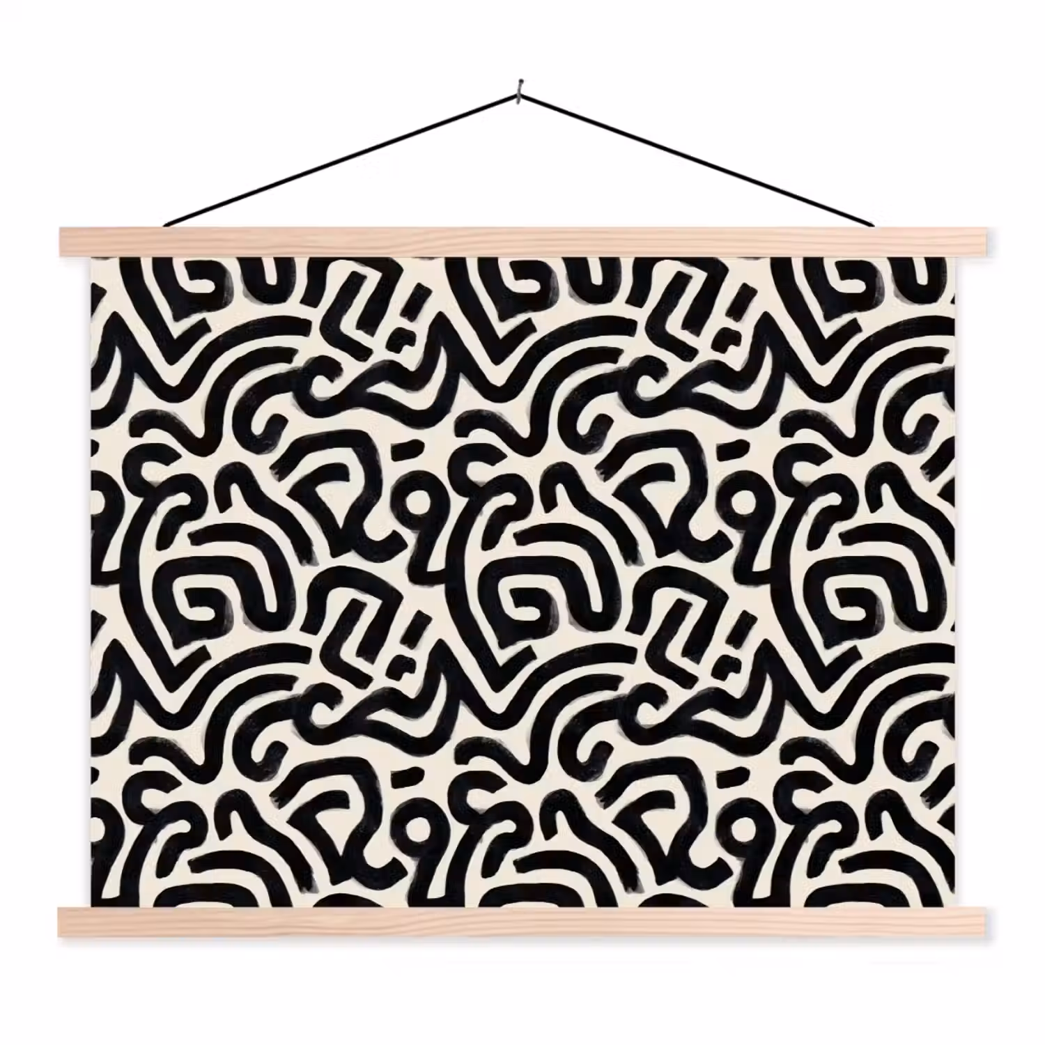 Modern - Abstract - Zwart textielposter latten blank klein 122 -3d