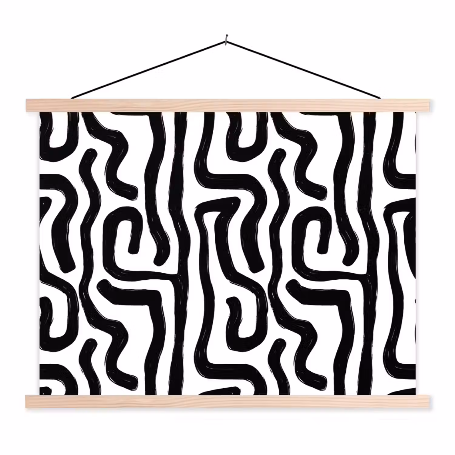 Modern - Lijnen - Zwart textielposter latten blank klein 122 -3d