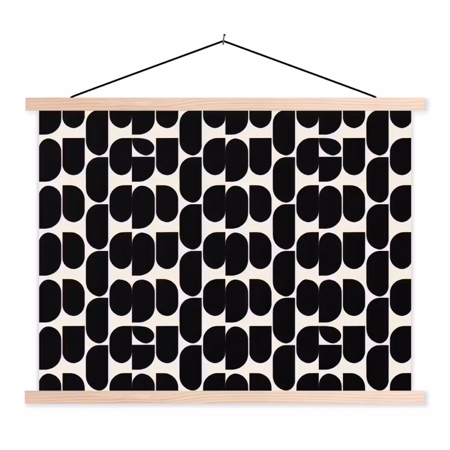 Modern - Patroon - Zwart textielposter latten blank klein 122 -3d
