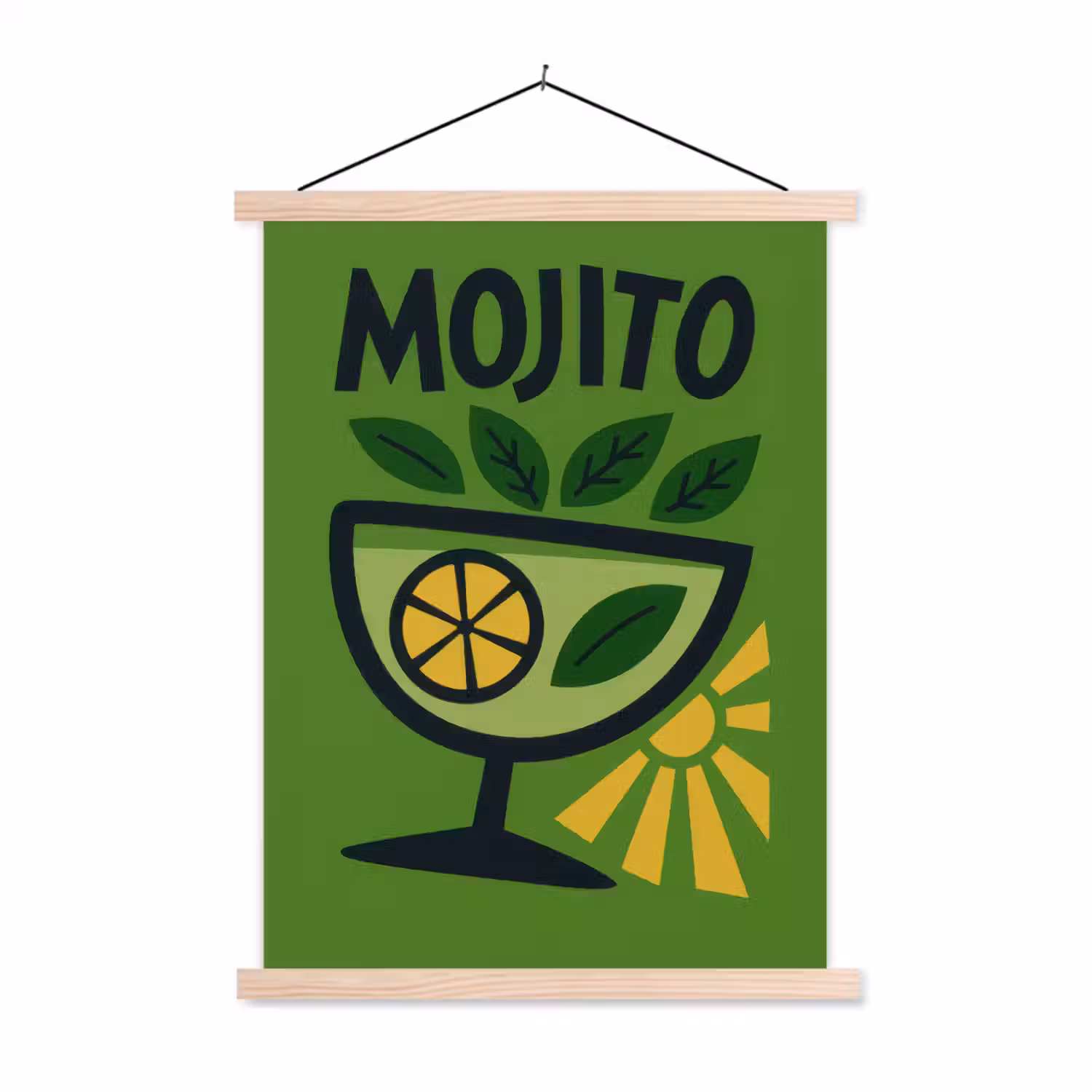 Mojito - Cocktail - Citroen - Groen textielposter latten blank klein -3d