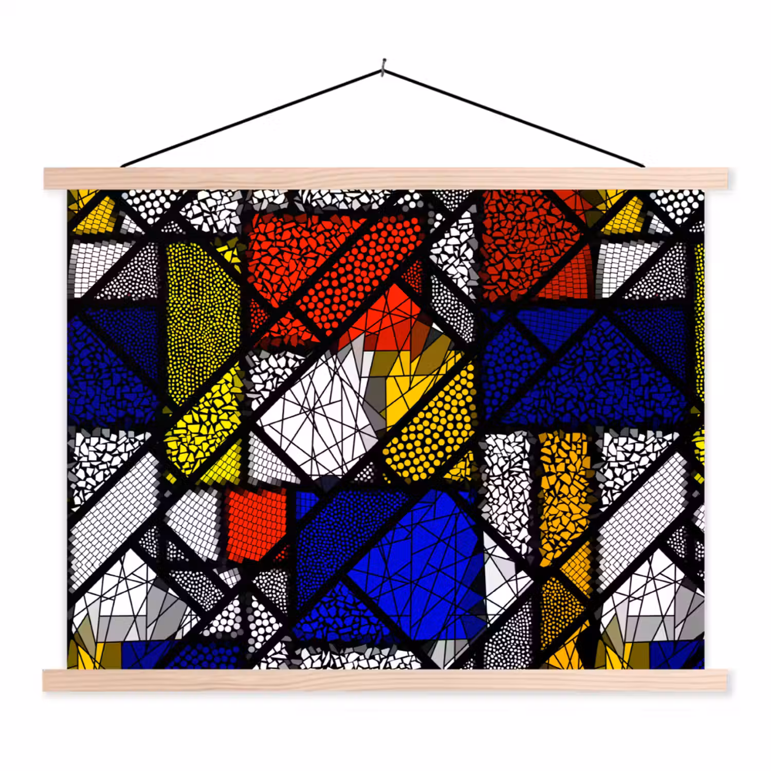 Mondriaan - Glas in lood - Oude Meesters - Kunstwerk - Abstract - Schilderij textielposter latten blank klein -3d