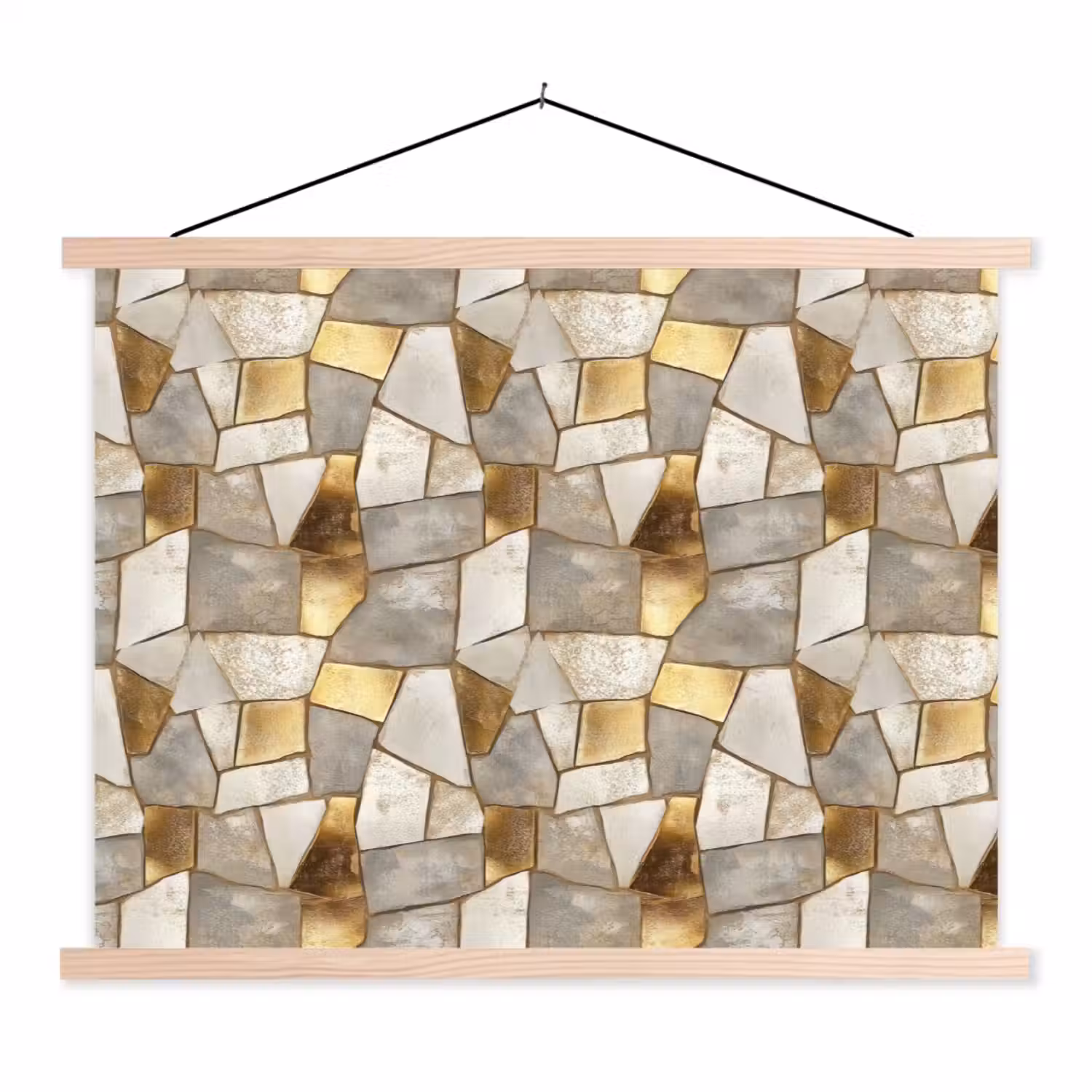Mozaïek - Marmer - Goud textielposter latten blank klein 122 -3d