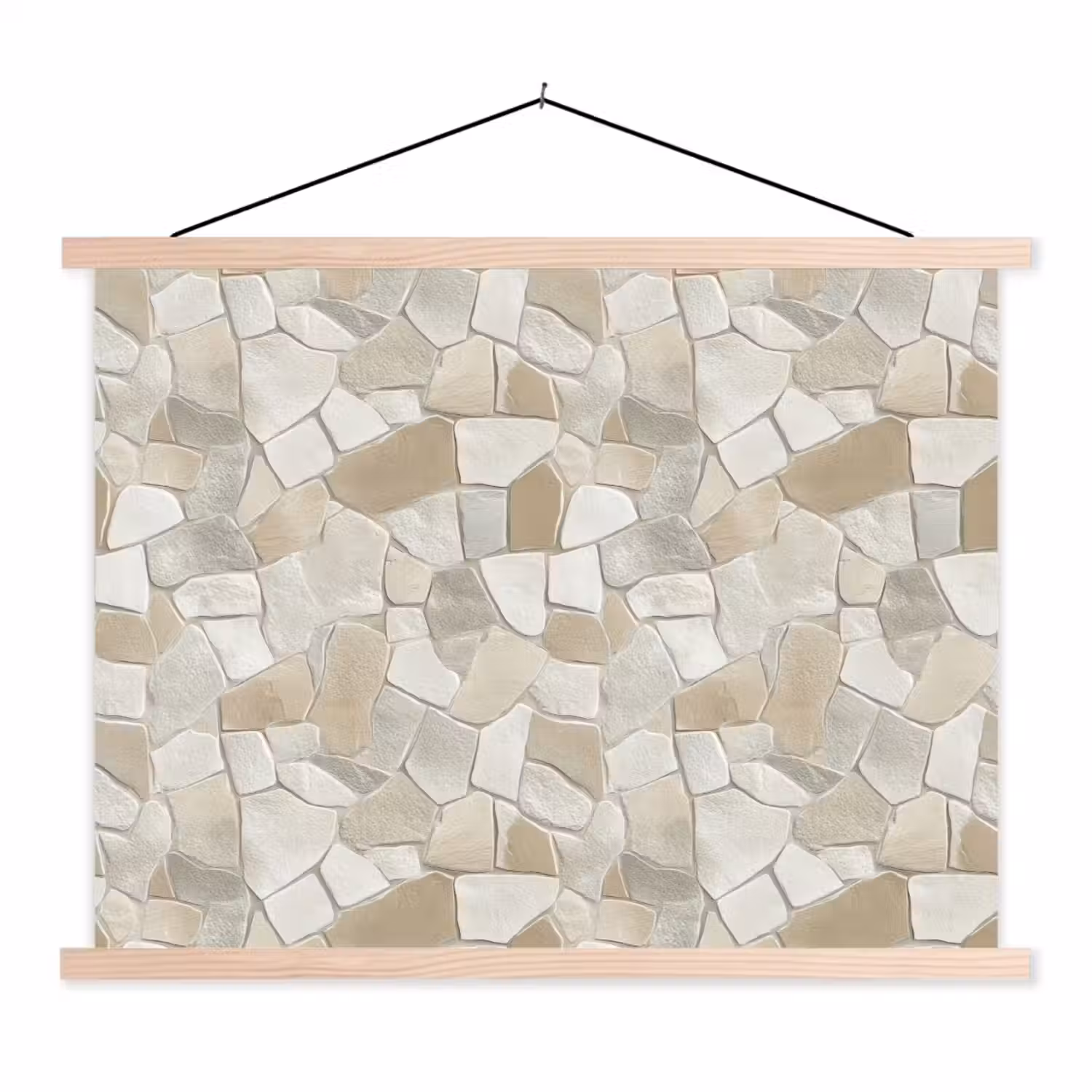 Mozaïek - Stenen - Beige textielposter latten blank klein 122 -3d