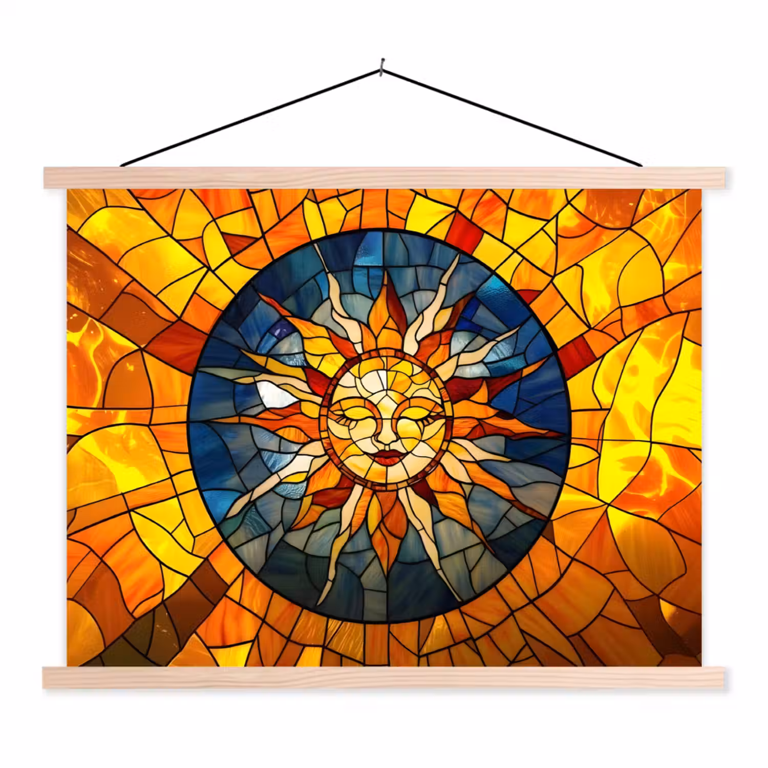Mozaïek - Zon - Geel - Cirkel textielposter latten blank klein -3d