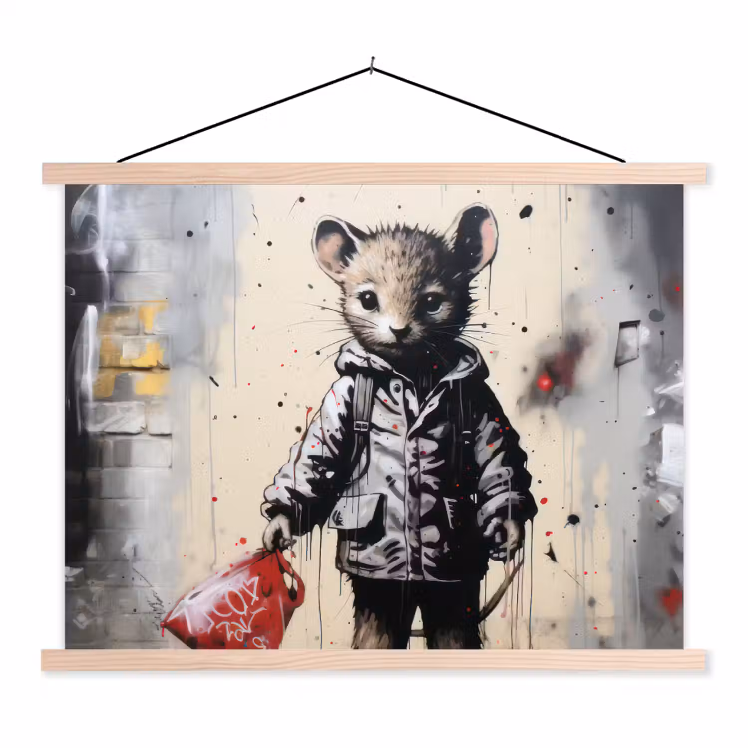 Muisje - Rood - Graffiti textielposter latten blank klein -3d