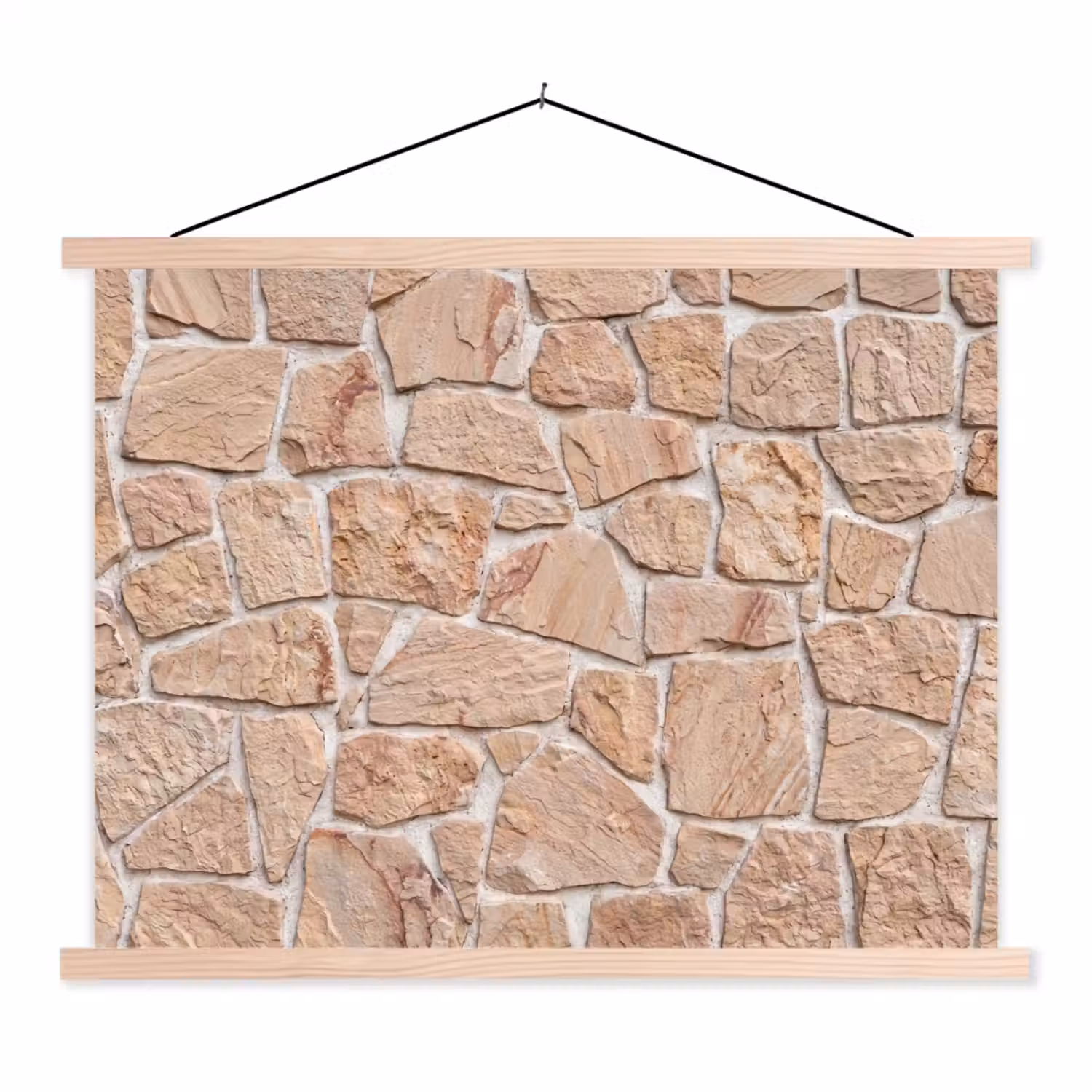 Muur - Steen - Patroon - Rustiek - Beige textielposter latten blank klein -3d