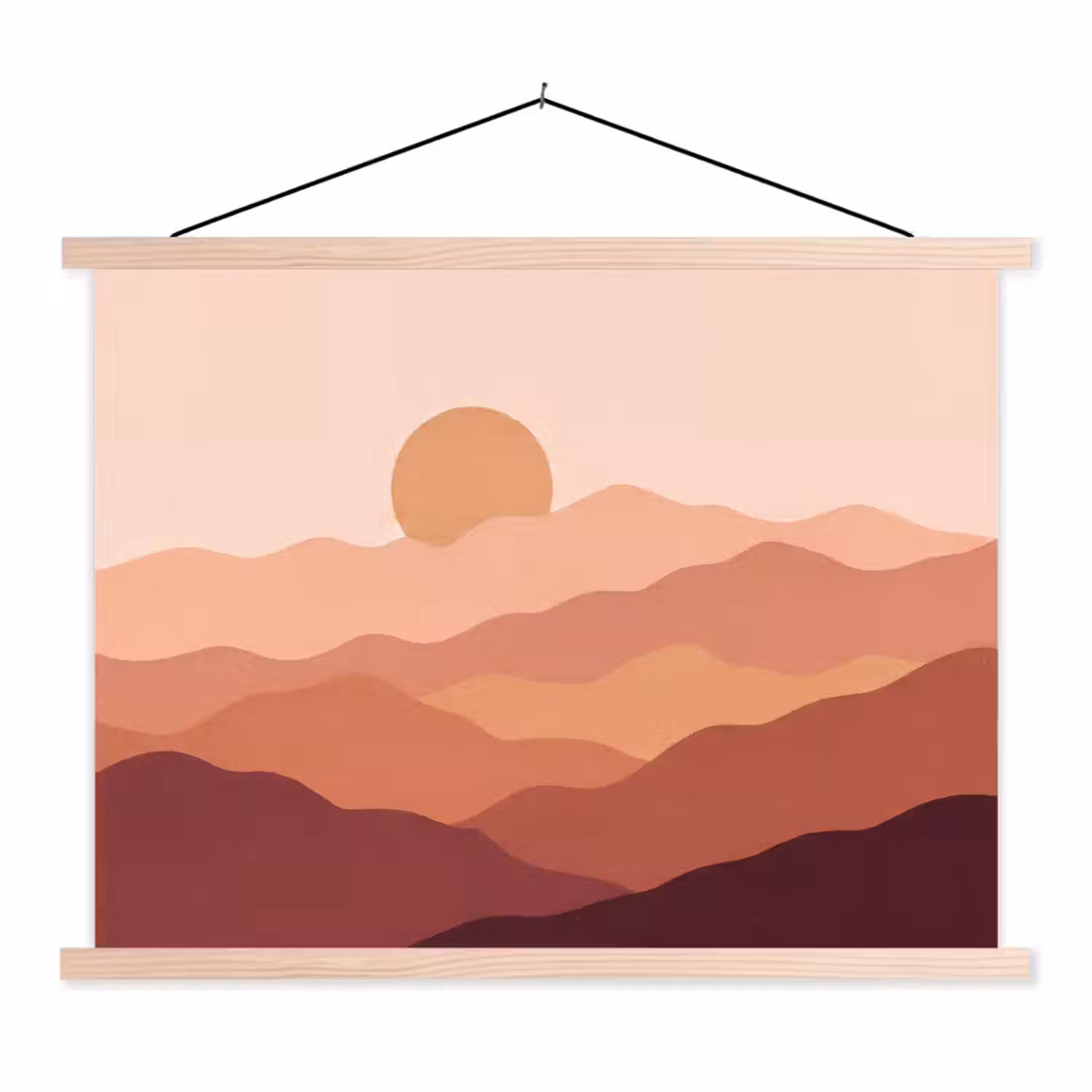 Natuur - Heuvels - Abstract - Modern - Oranje textielposter latten blank klein -3d