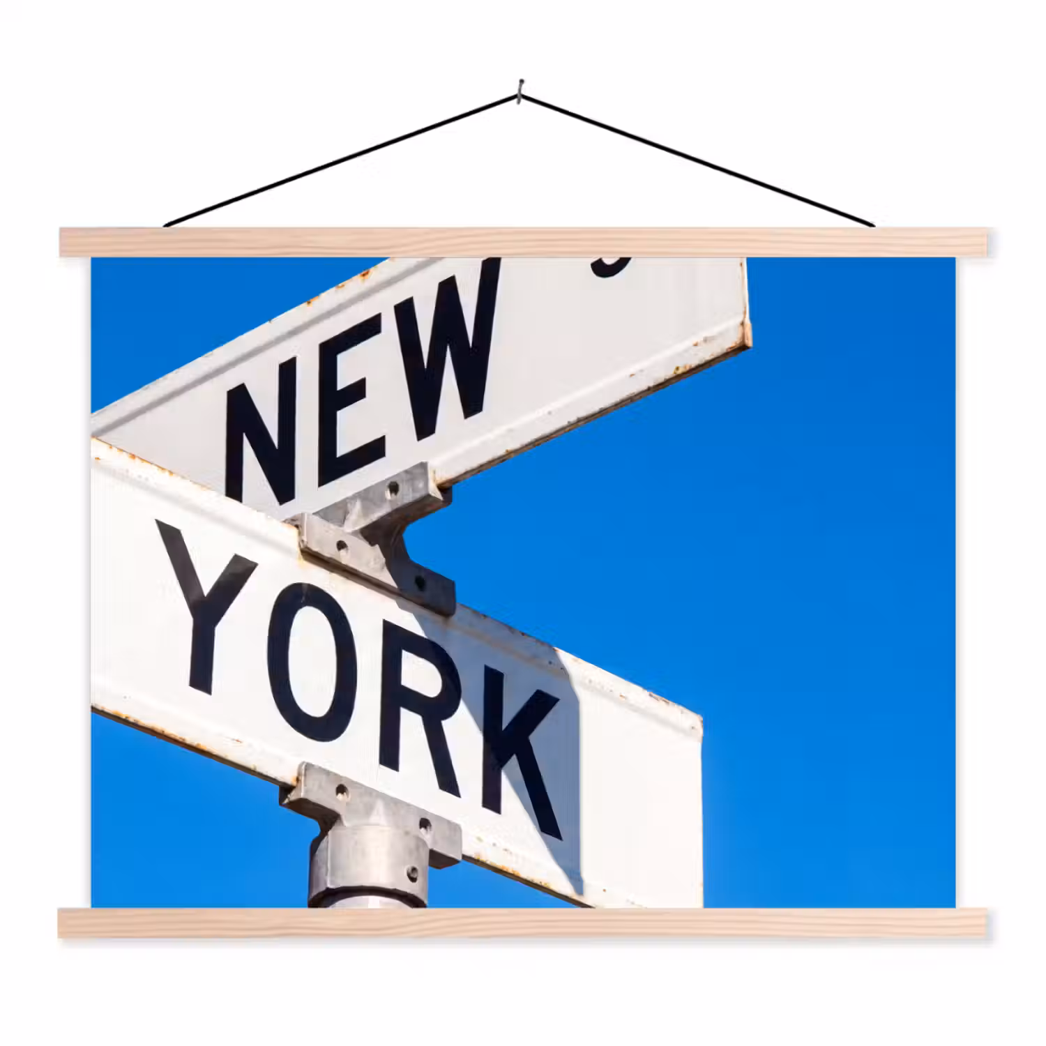 New York - Straatbord - Stad - Urban - Blauw textielposter latten blank klein -3d