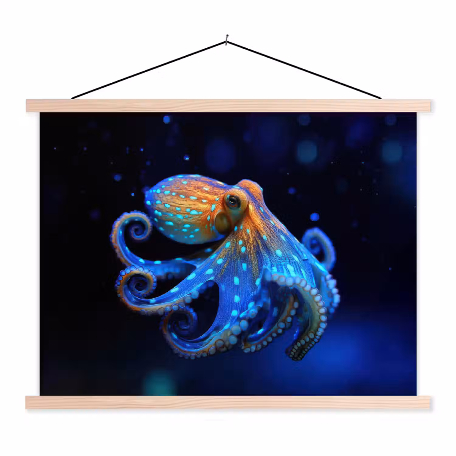 Octopus - Stippen - Blauw - Zee textielposter latten blank klein -3d