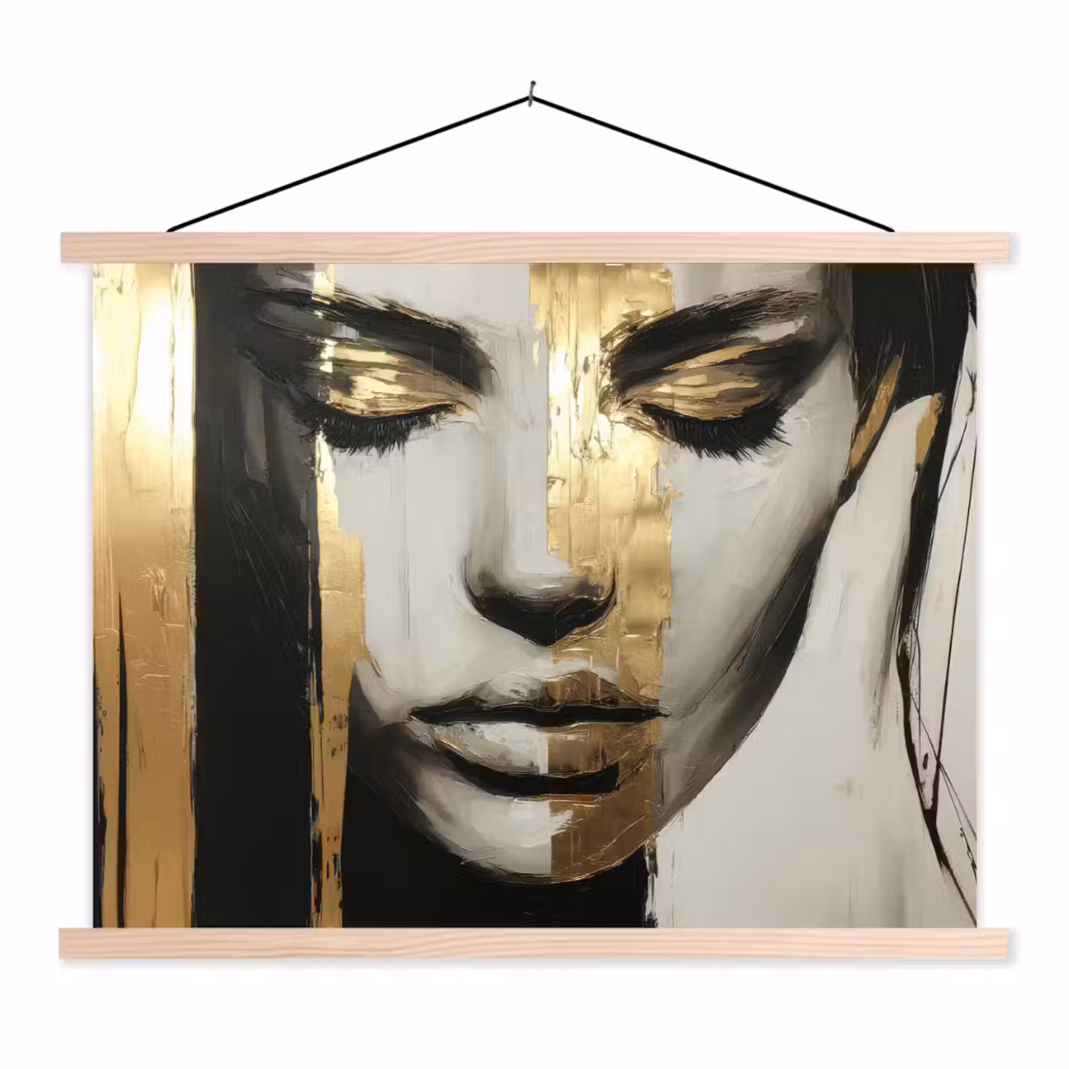 Ogen - Gezicht - Goud - Strepen textielposter latten blank klein -3d