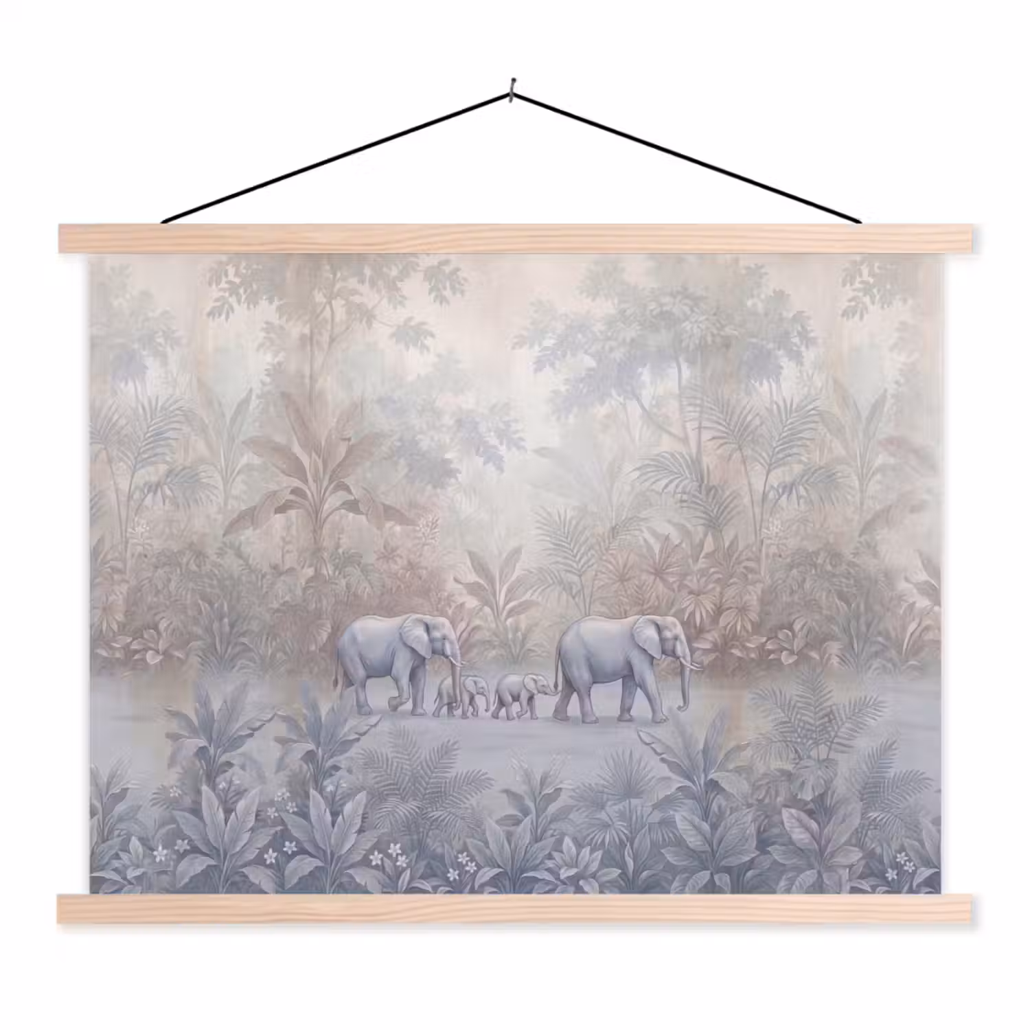 Olifant - Familie - Jungle - Illustratie - Grijs textielposter latten blank klein -3d