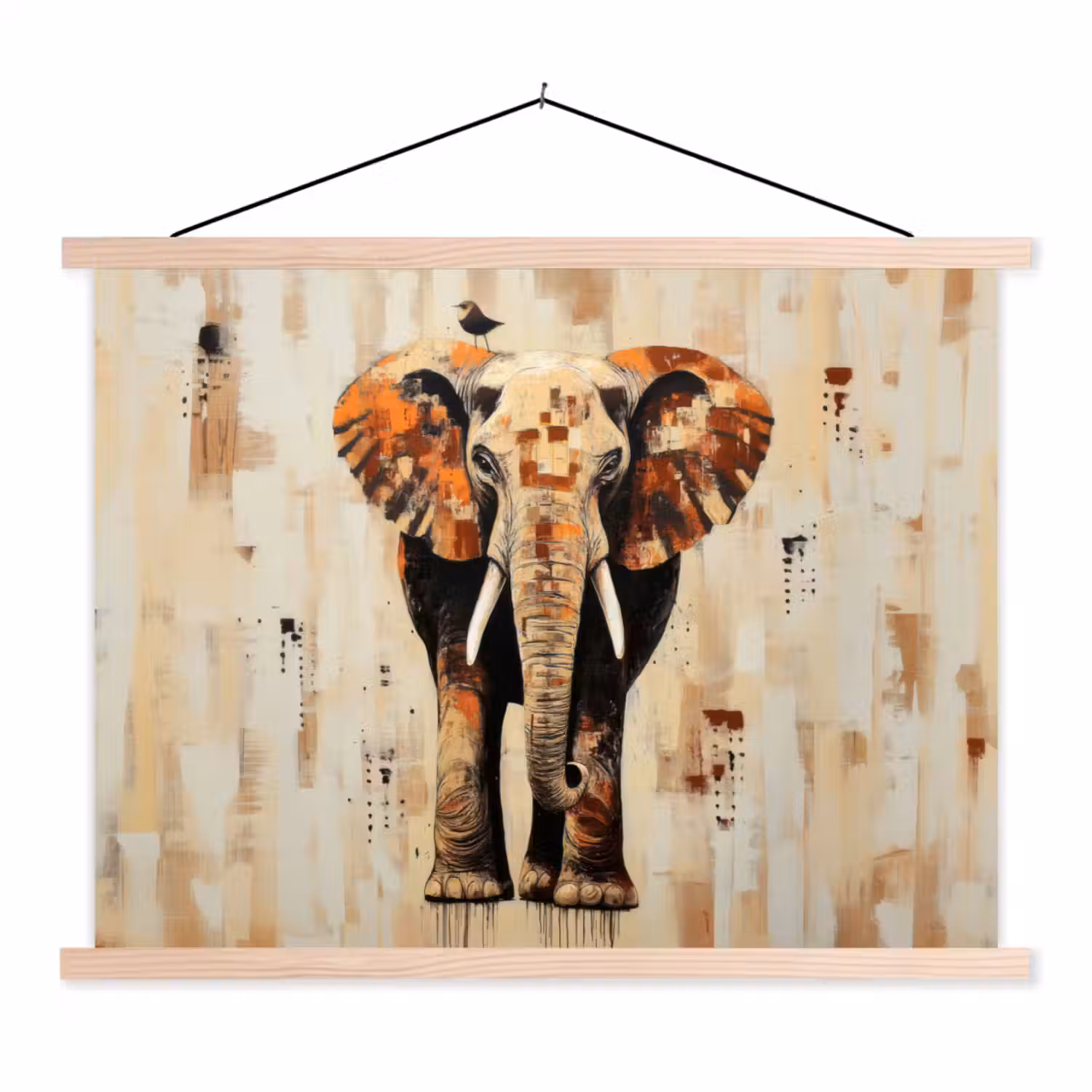 Olifant - Slurf - Mozaïek - Abstract textielposter latten blank klein -3d
