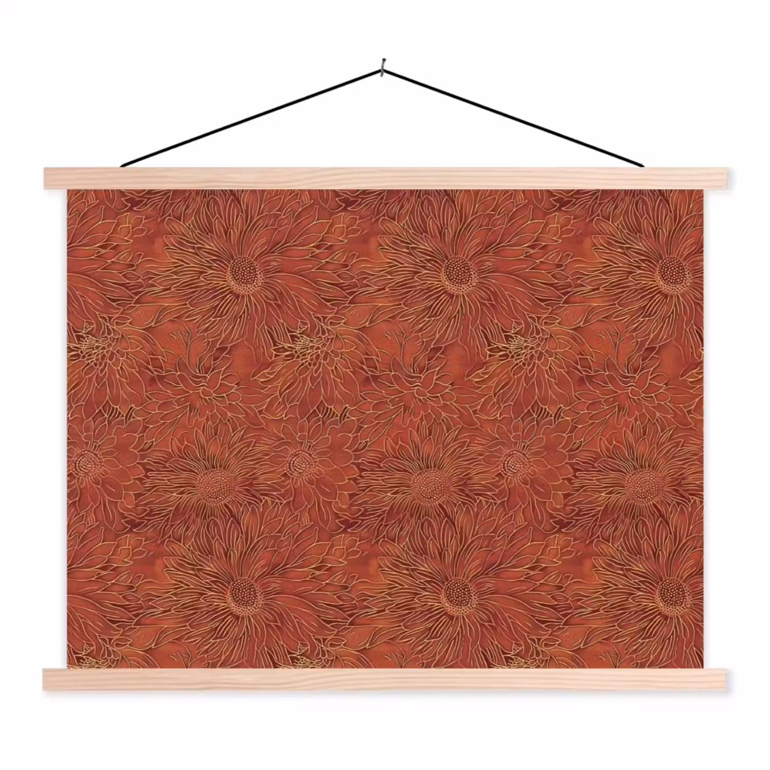 Oosters - Bloemen - Terracotta textielposter latten blank klein 122 -3d