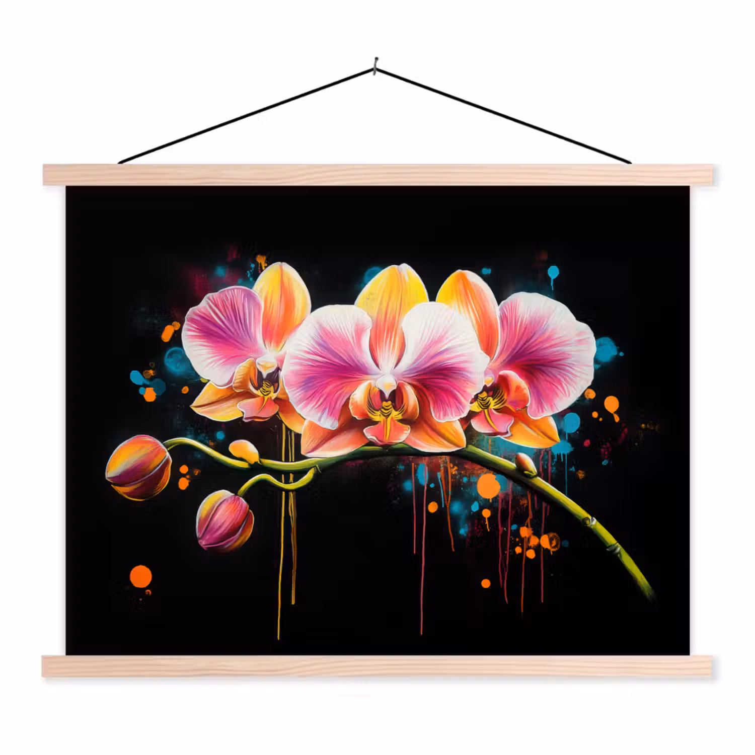 Orchidee - Graffiti - Kleurrijk - Bloemen - Abstract textielposter latten blank klein -3d