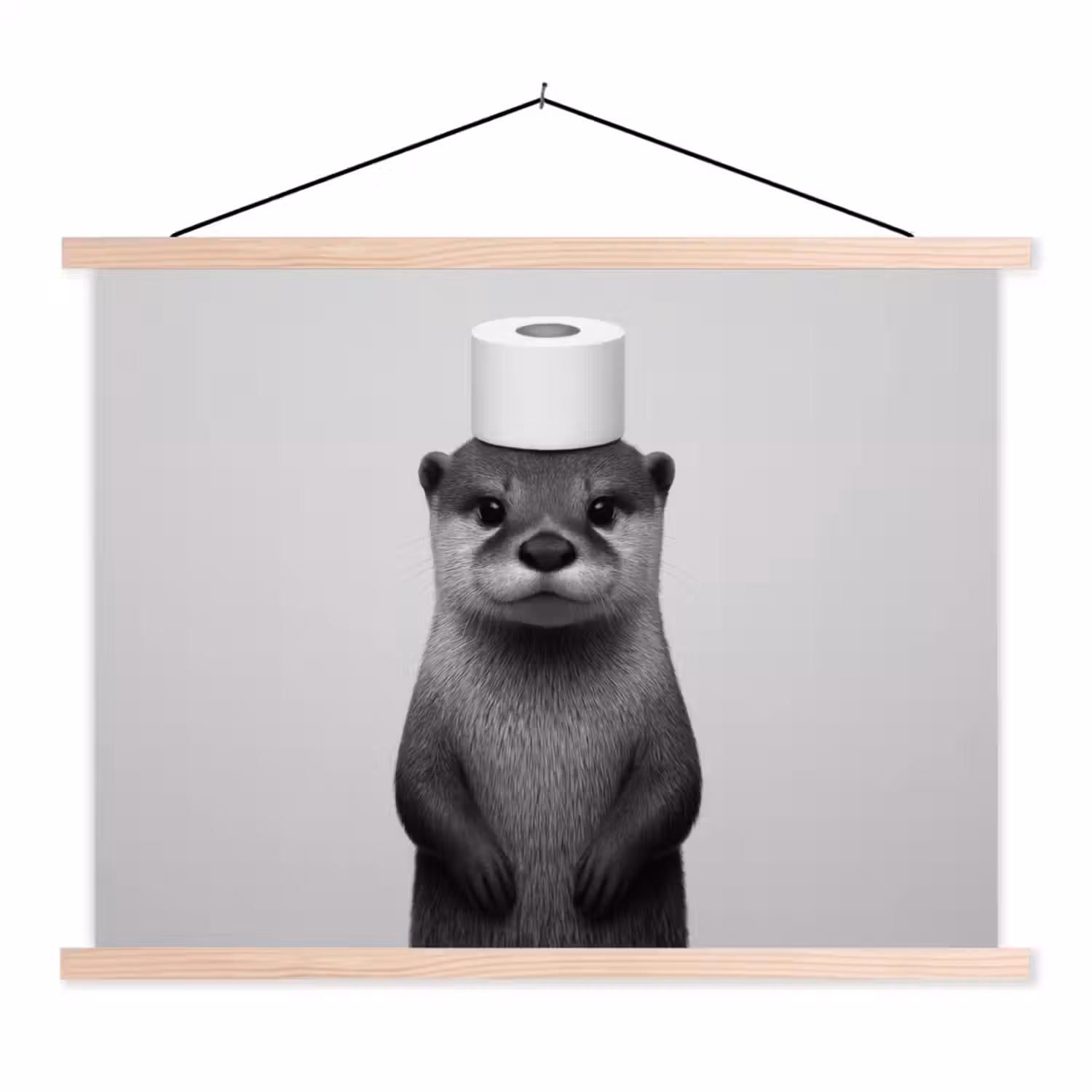 Otter - WC rol - Zwart - Wit textielposter latten blank klein -3d