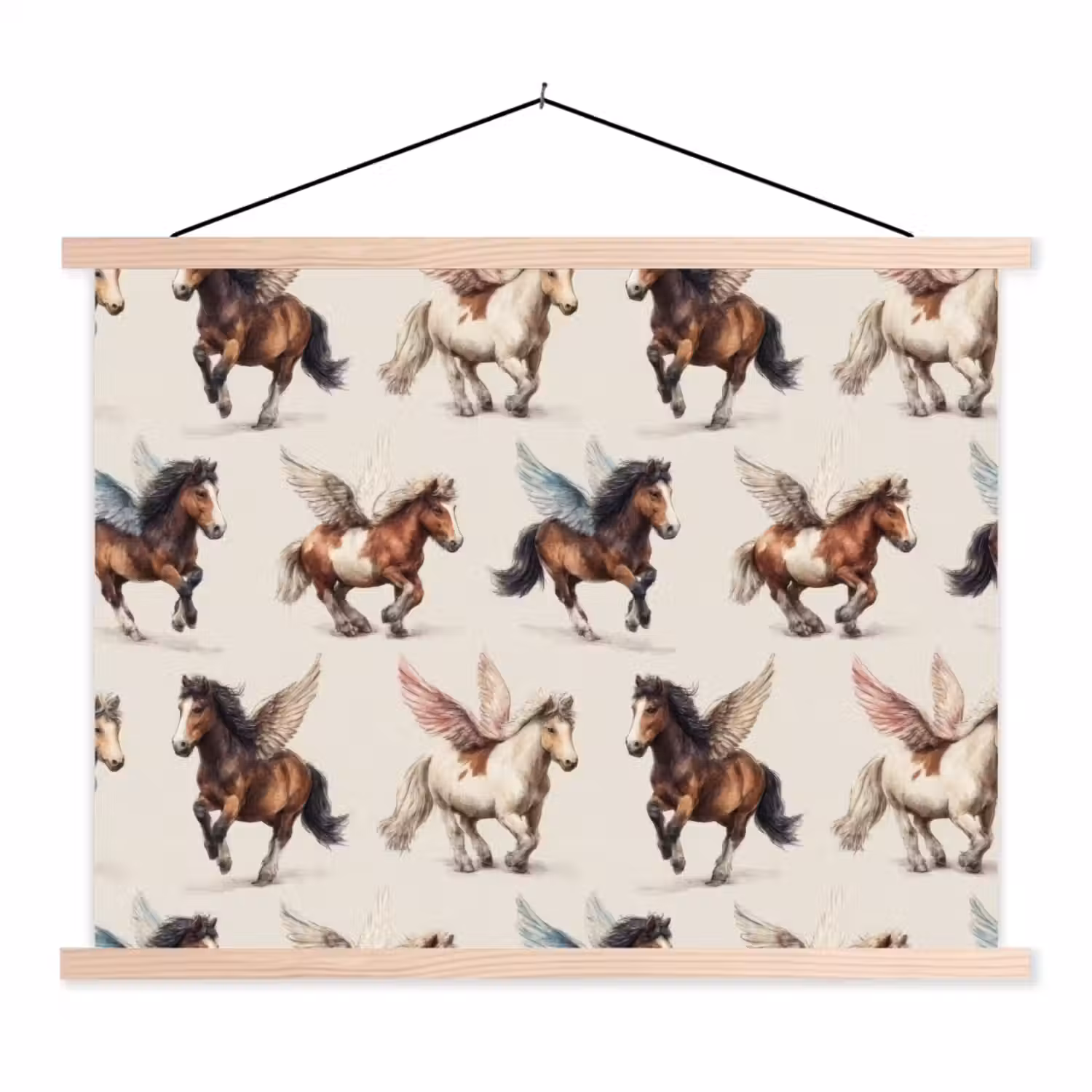 Paarden - Vleugels - Kleurrijk textielposter latten blank klein 122 -3d