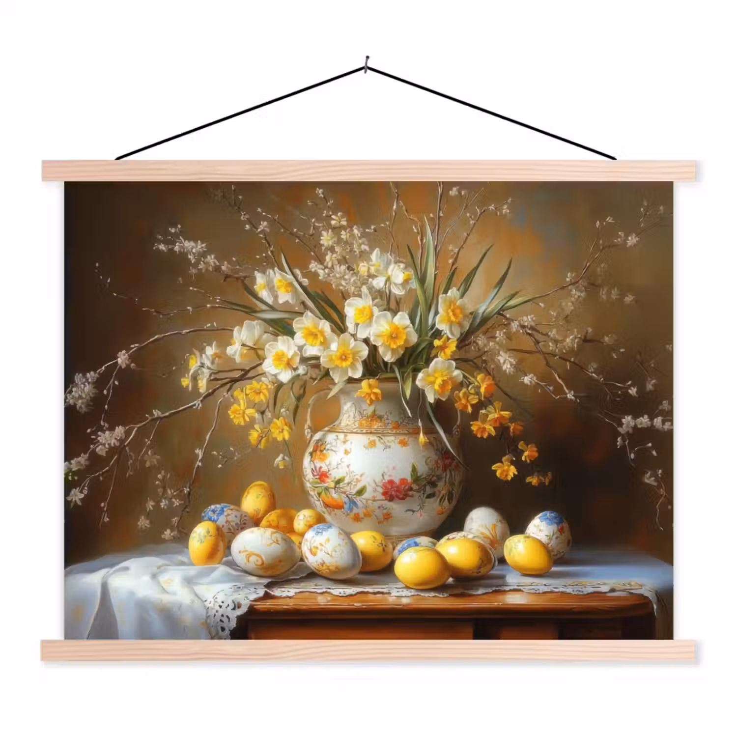 Paaseieren - Stilleven - Vaas textielposter latten blank klein -3d