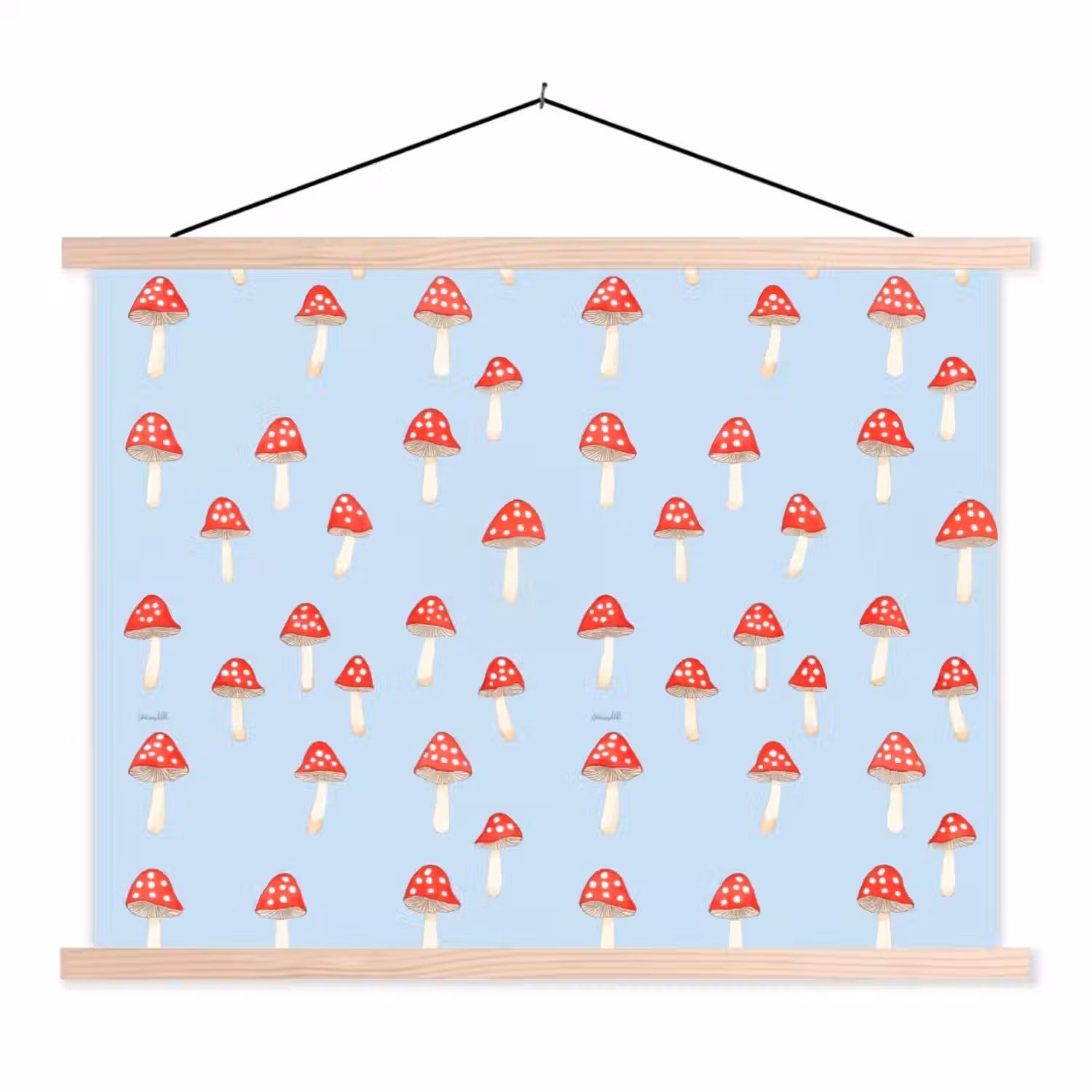 Paddenstoel -Sprookje - Blauw textielposter latten blank klein 122 -3d