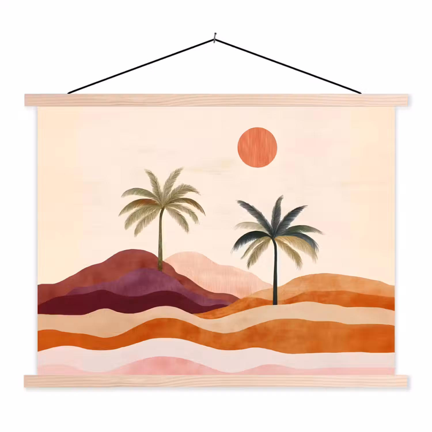Palmbomen - Abstract - Zon - Heuvels textielposter latten blank klein -3d