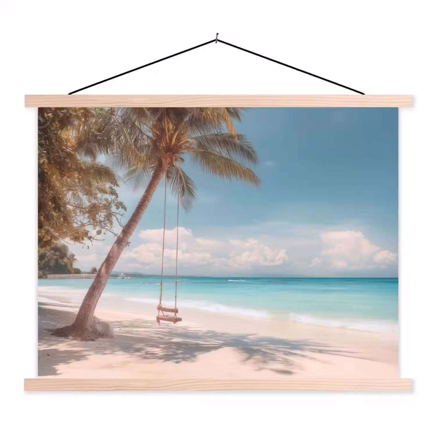 Palmboom - Schommel - Strand - Lucht textielposter latten blank klein -3d