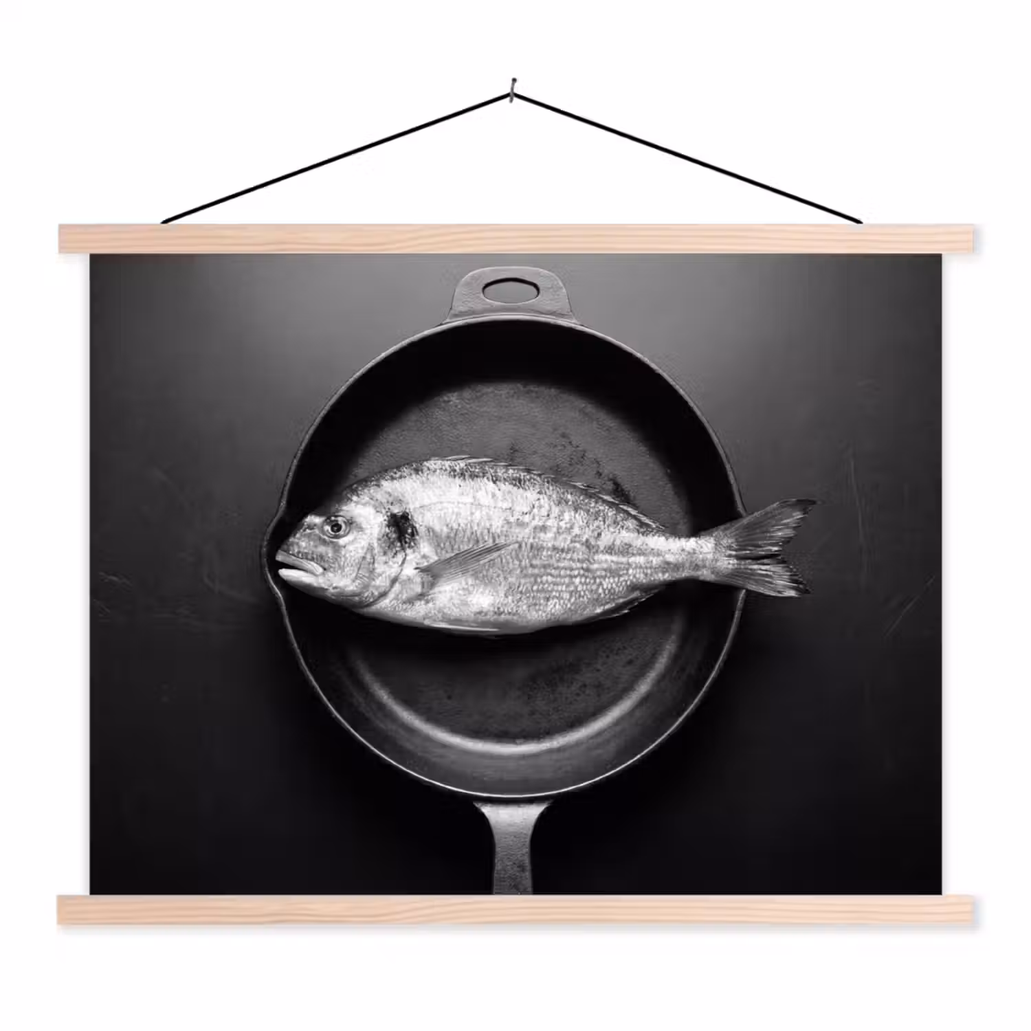 Pan - Vis - Zwart - Wit textielposter latten blank klein -3d