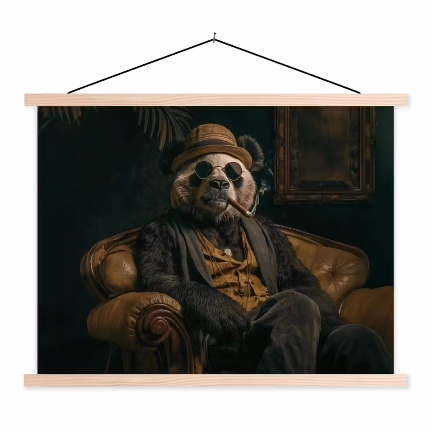 Panda - Hoed - Bril - Pak textielposter latten blank klein -3d