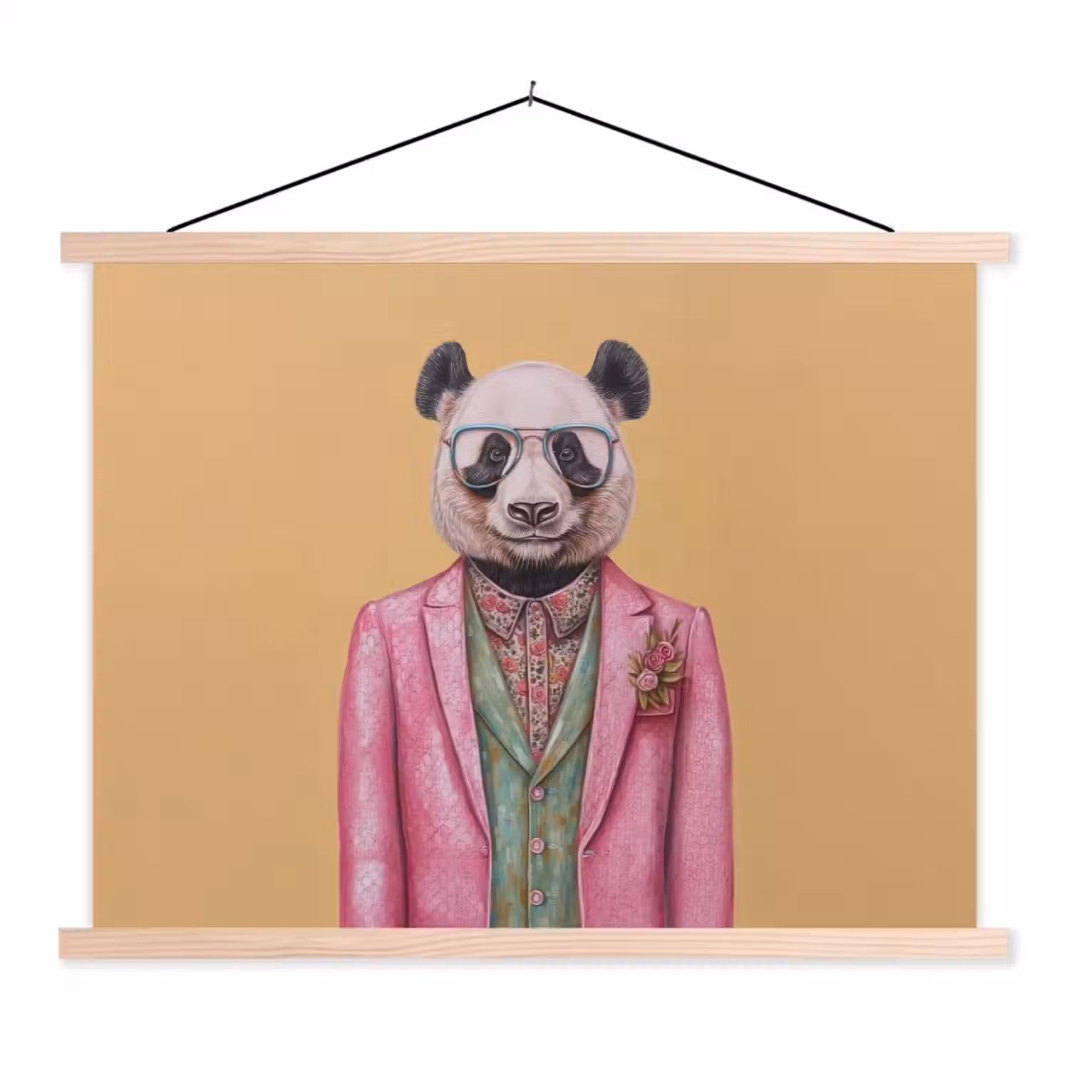 Panda - Pak - Zonnebril - Blauw textielposter latten blank klein -3d