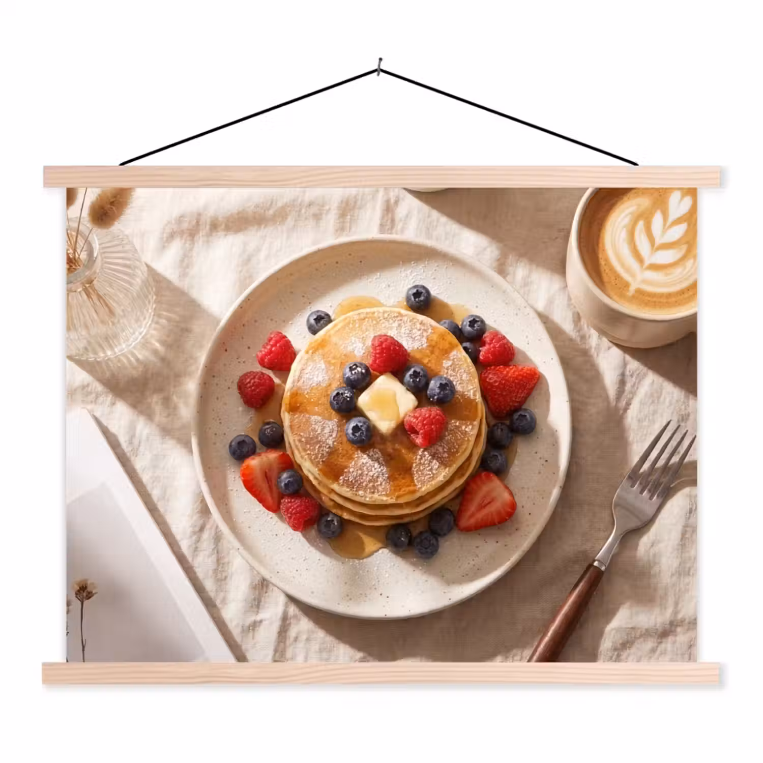 Pannenkoeken - Bessen - Ontbijt - Modern - Beige textielposter latten blank klein -3d
