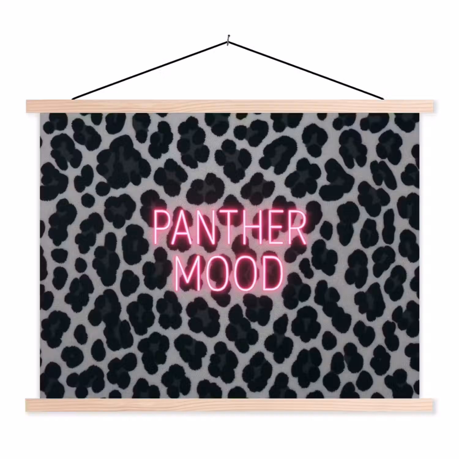 Panterprint - Zwart - Neonletters - Roze textielposter latten blank klein -3d