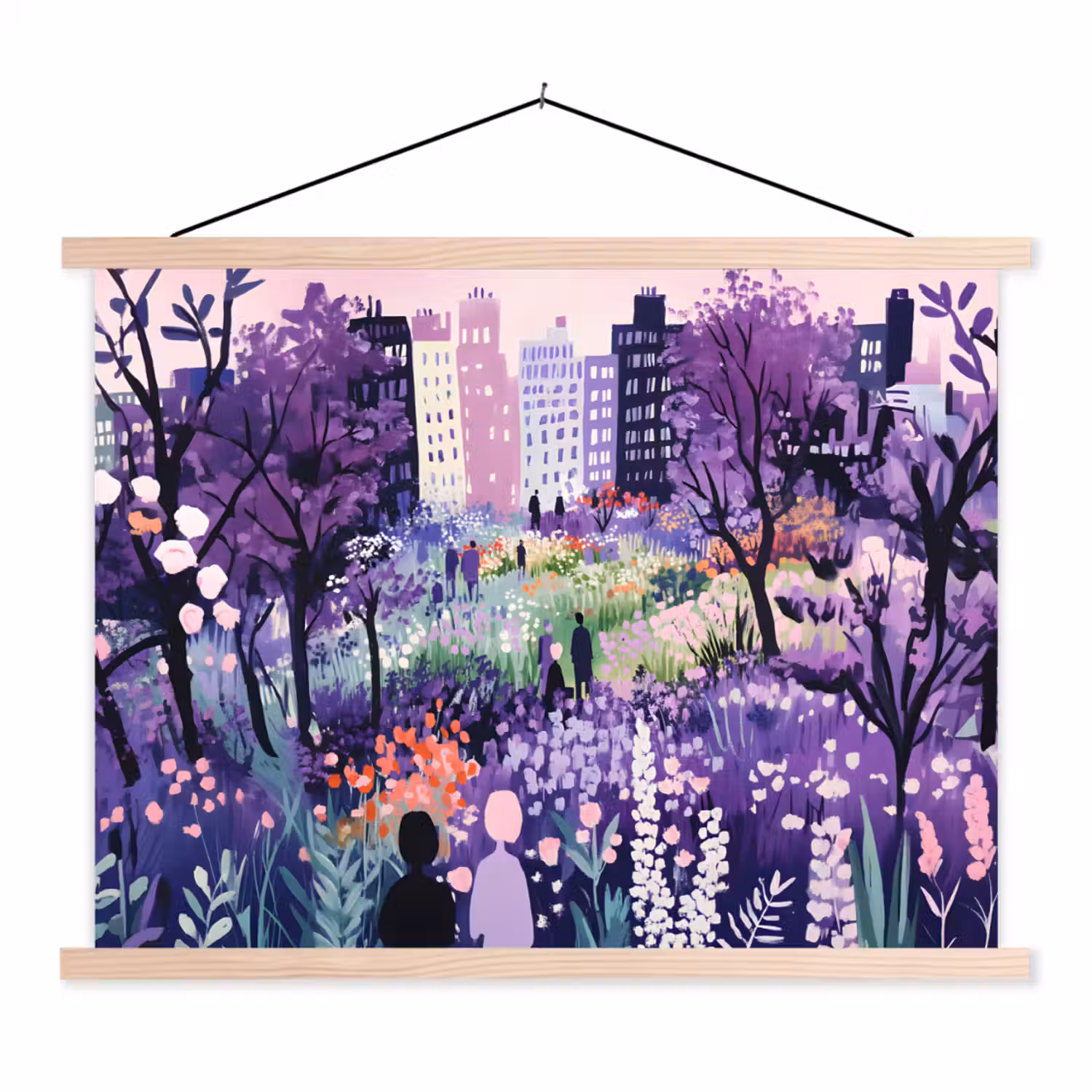 Park - Bomen - Bloemen - Gebouwen textielposter latten blank klein -3d