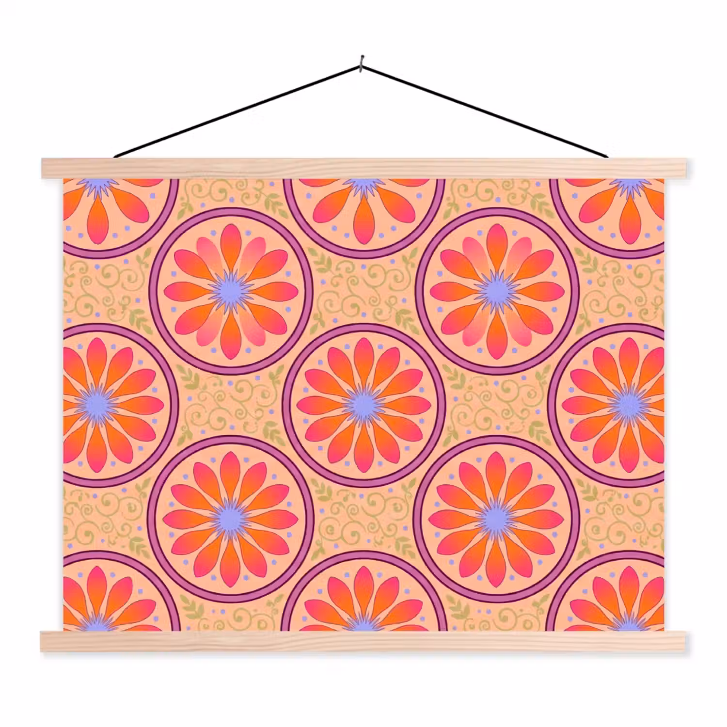 Patroon - Bloemen - Decoratief - Kleurrijk - Modern textielposter latten blank klein -3d