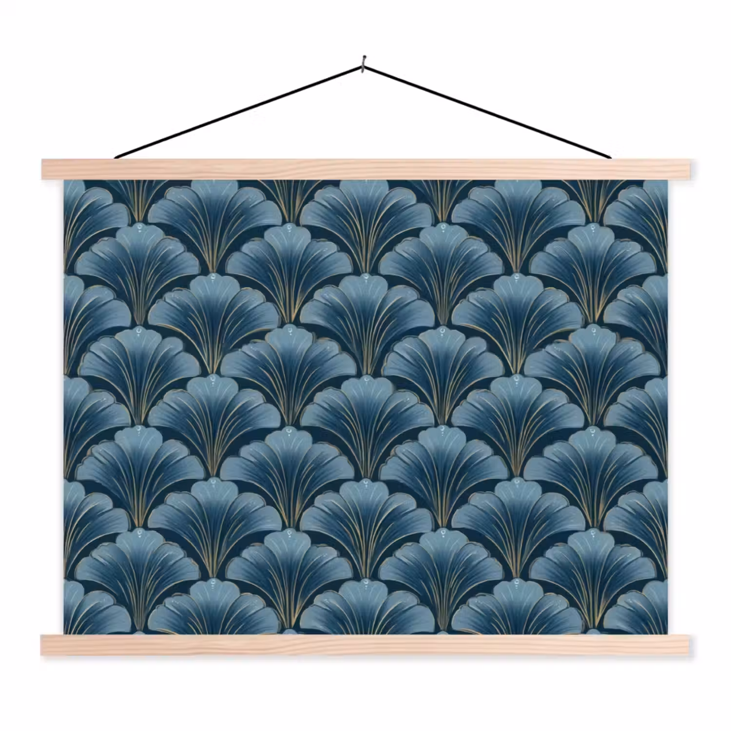 Patroon - Ginkgoblad - Blauw textielposter latten blank klein 122 -3d